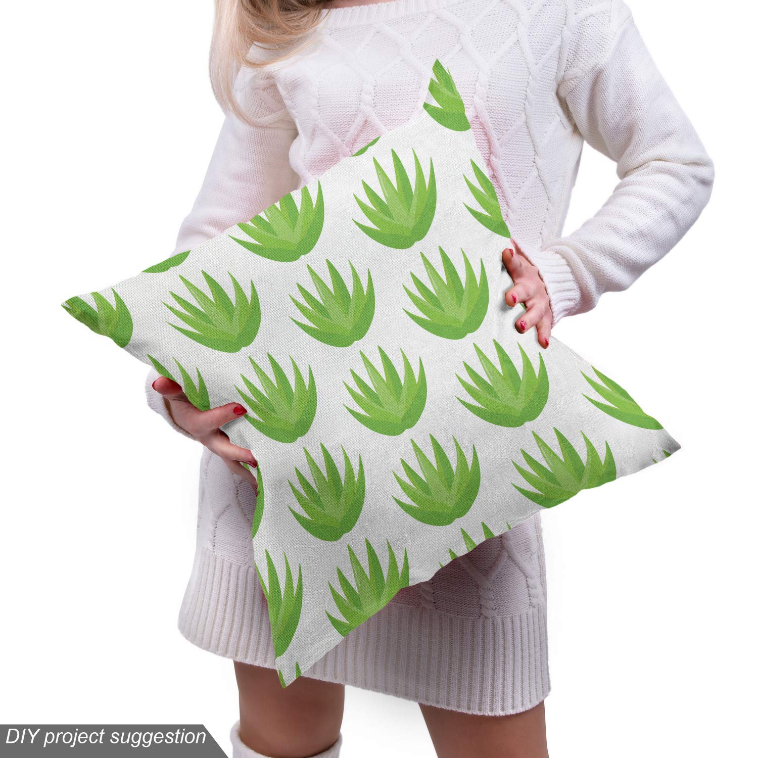 Ambesonne Agave Fabric by The Yard - Cactus Exotic Plant Digital Print Upholstery Fabric for Sofa, Curtains & Home Decor - 10 Yards White & Lime Green - Perfect for Bohemian & Desert Themed Interiors