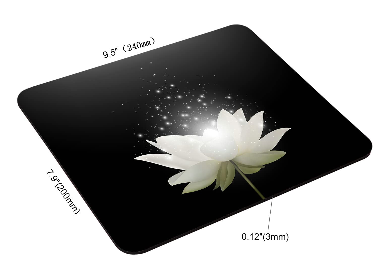 Floral Mouse Pad with White Lotus Design - Non-Slip Rubber Base Computer Mouse Mat for Wireless Mouse (9.5×7.9×0.12 inches) - Perfect for Office, Gaming & Home Workspace Decor