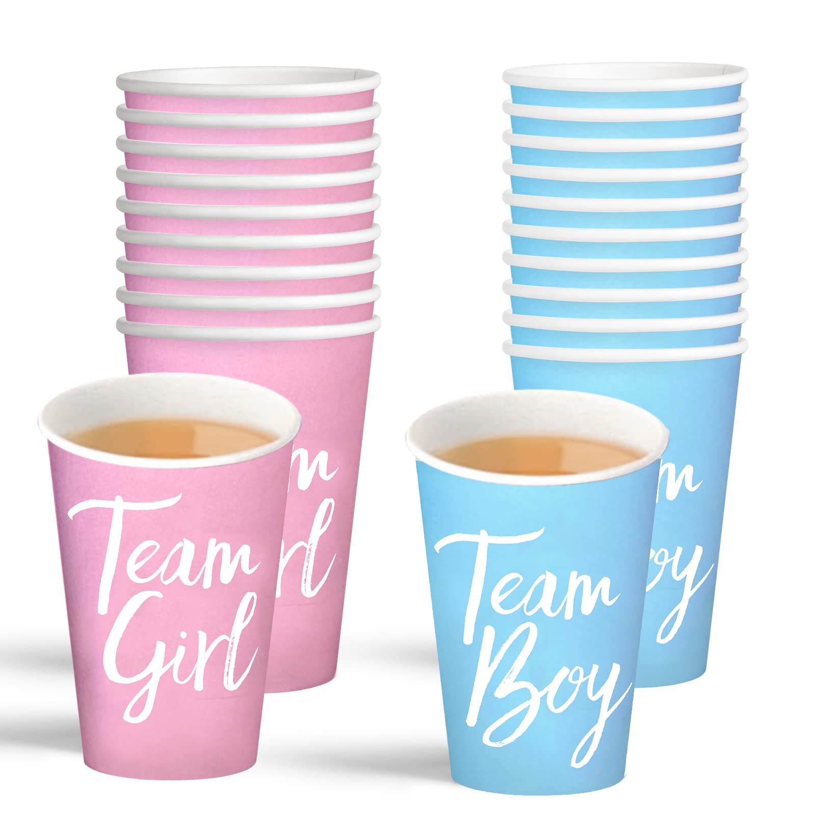 BRT Bearingshui 50-Pack Gender Reveal Party Paper Cups - Team Boy & Team Girl Baby Shower Decorations for Gender Reveal Parties, Baby Showers, and Celebrations
