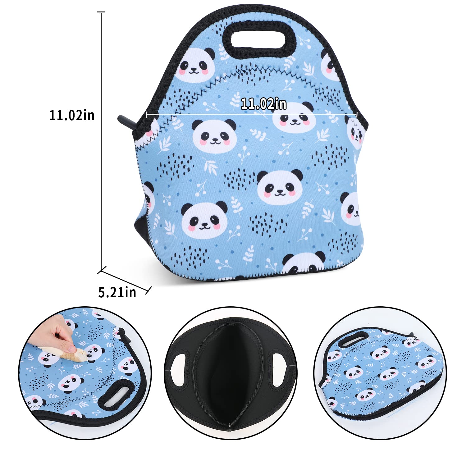 Violet Mist Panda Neoprene Lunch Bag for Women - Cute Insulated Reusable Lunch Box with Handle, Perfect for Work, Office, Picnic & Christmas Gifts