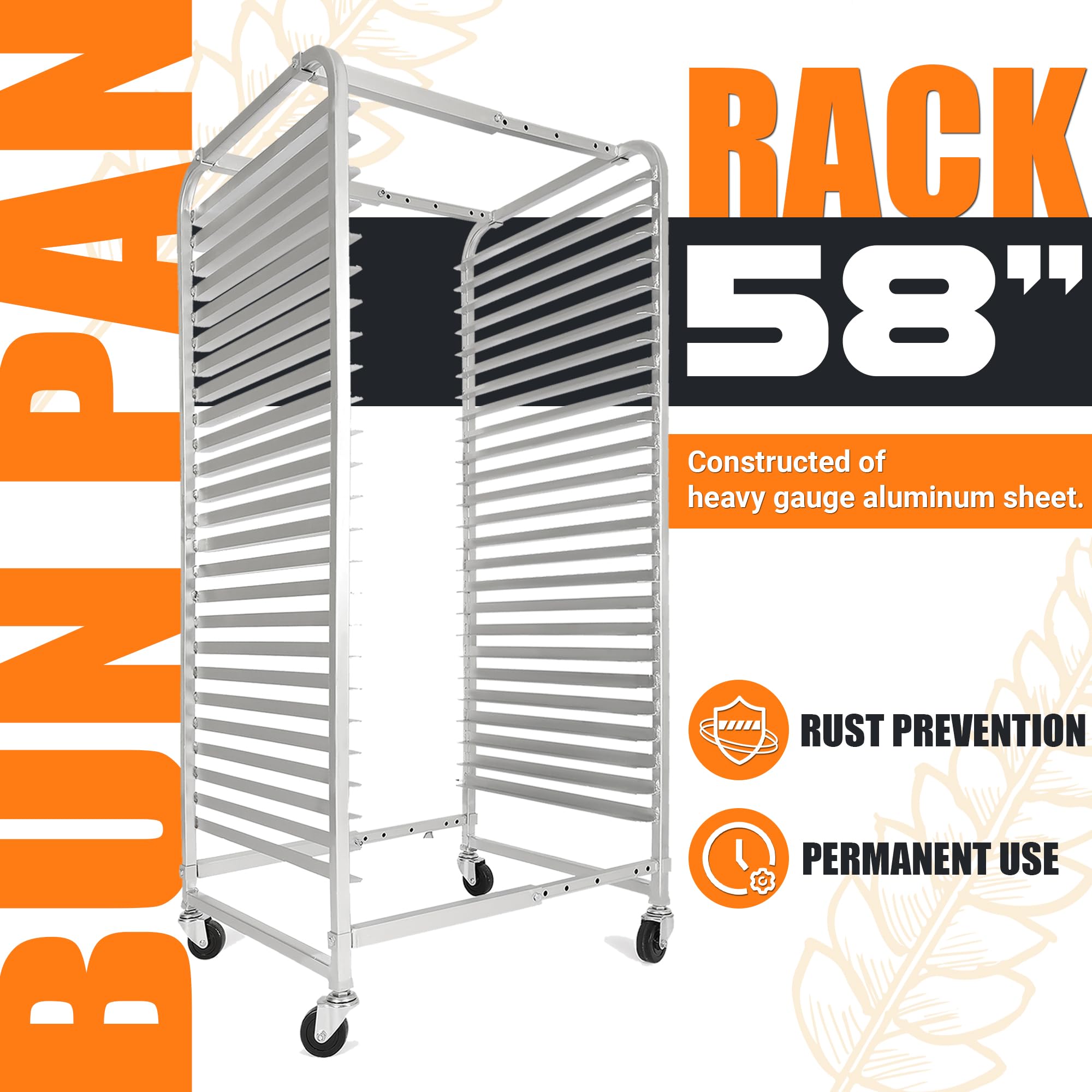 HECASA 25-Tier Adjustable Bun Pan Rack with Brake Wheels - Heavy Duty Aluminum Baking Sheet Organizer for Commercial Kitchen, Bakery, Restaurant, Pizzeria & Home Use - 24.72