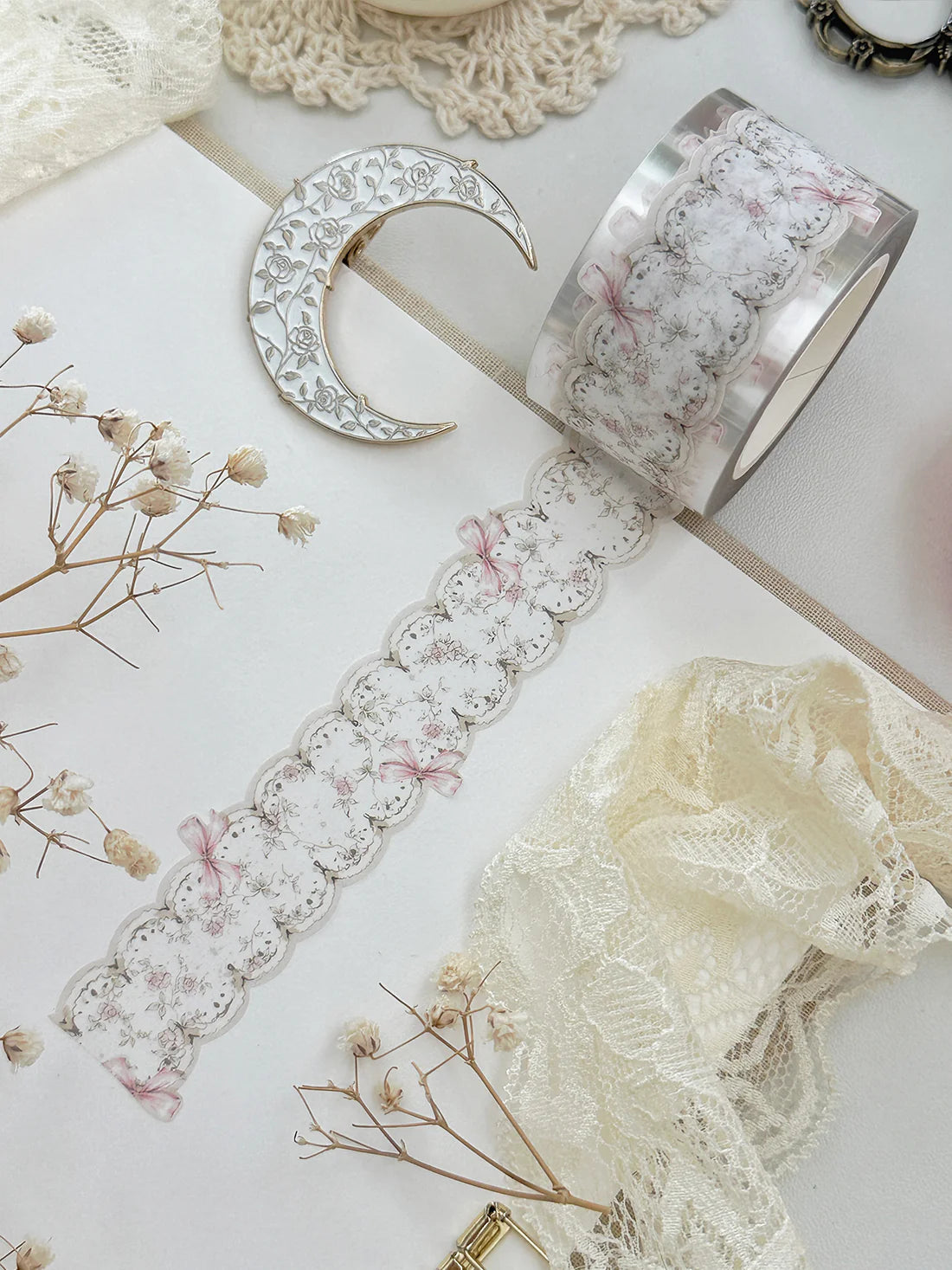Decorative Bow & Lace Washi Tape for Scrapbooking, Journaling, DIY Crafts - Perfect for Gift Wrapping, Bullet Journals, and Home Decor