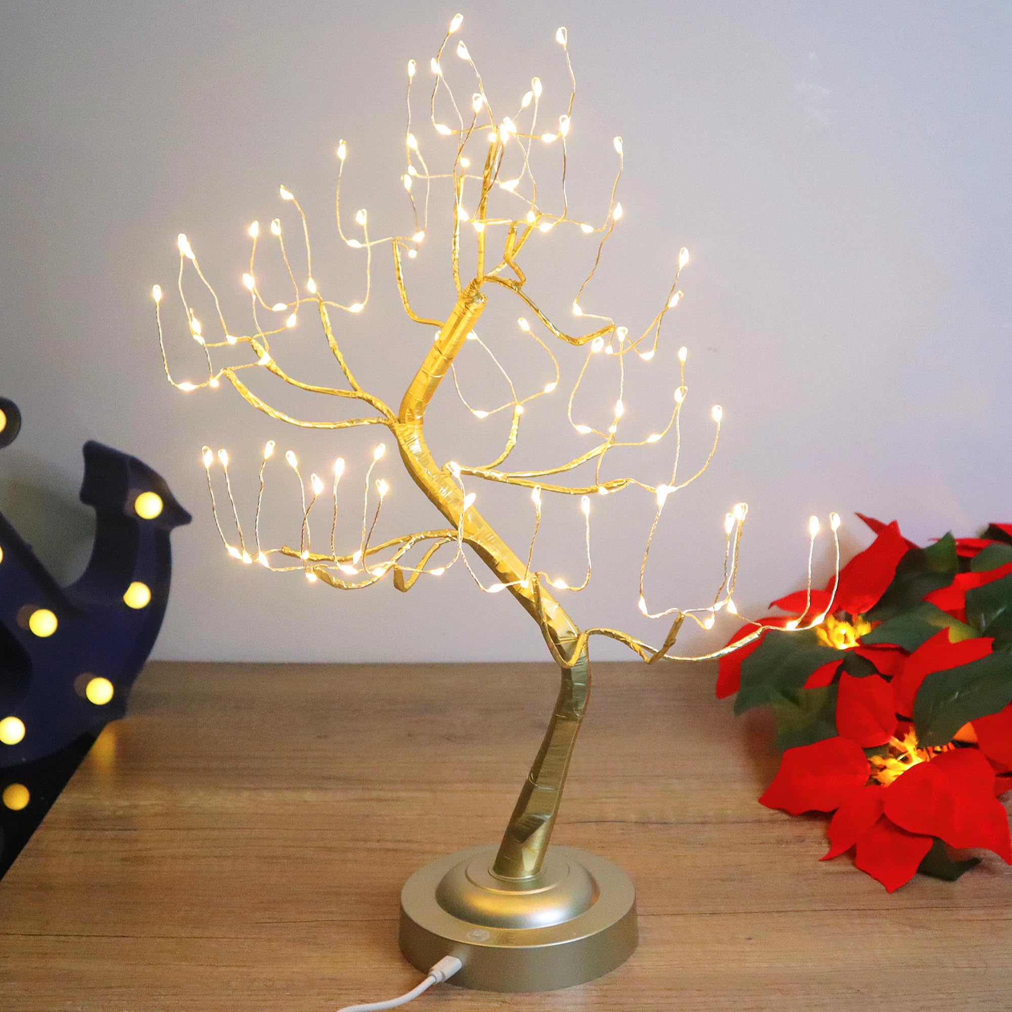 FUCHSUN 108 LED Tabletop Tree Light - 8 Lighting Modes & Timer, USB/Battery Powered Golden Bonsai Fairy Lamp for Christmas Decor, Bedroom, Living Room, Office | Perfect for Holiday Decorations, Romantic Ambiance & Gift Giving