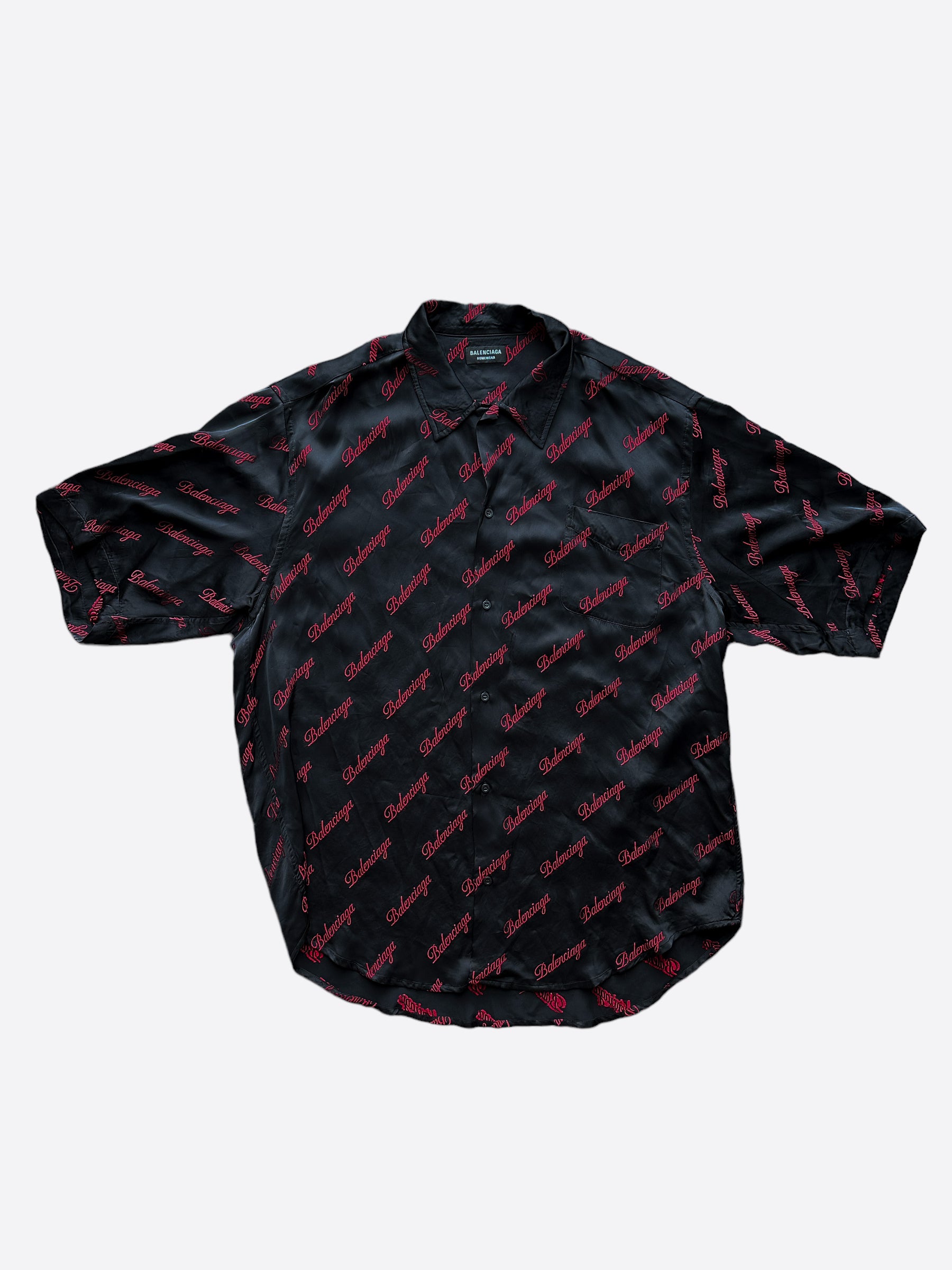 Balenciaga Black & Red Script Logo Button Up Shirt for Men | Stylish Casual & Party Wear | Perfect for Date Night & Social Events