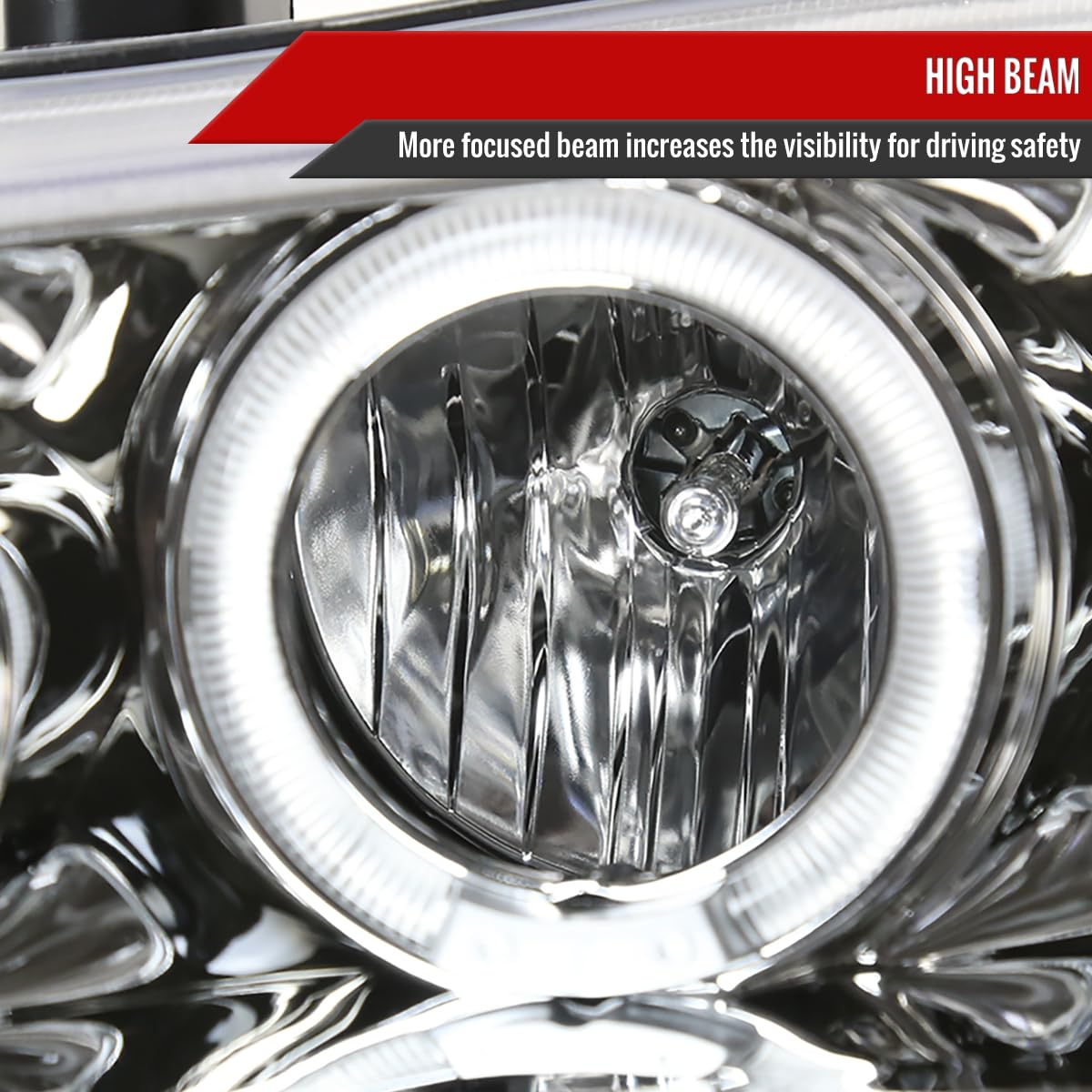 94-97 Honda Accord 2/4 Door Clear LED Halo Projector Headlights - Pair of High Performance Headlamps for Night Driving & Enhanced Visibility