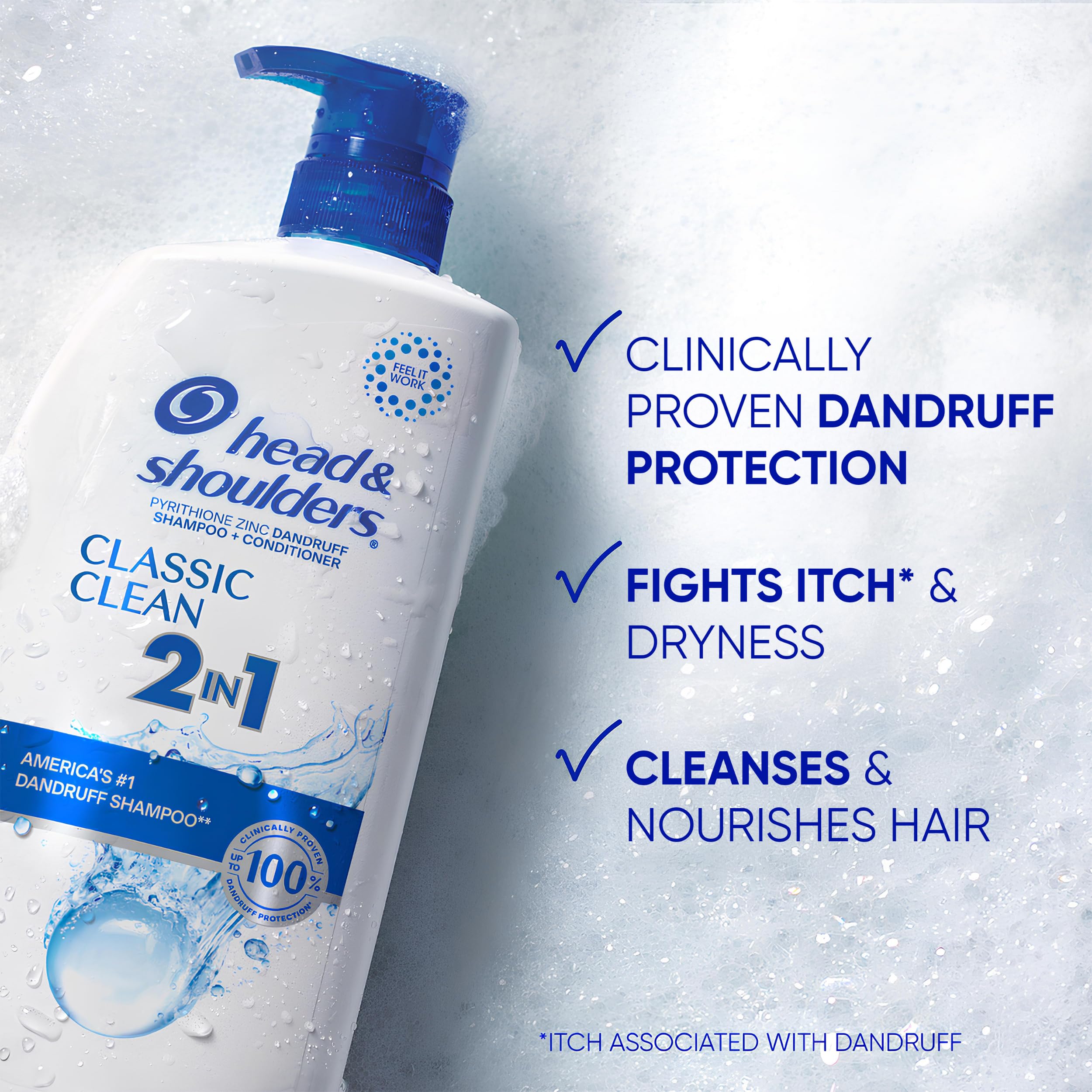 Head & Shoulders 2-in-1 Classic Clean Anti-Dandruff Shampoo & Conditioner Twin Pack - Paraben Free, Color Safe, Fresh Scent - 32.1 Fl Oz (Pack of 2) - Perfect for Daily Hair Care & Dandruff Control for Men & Women