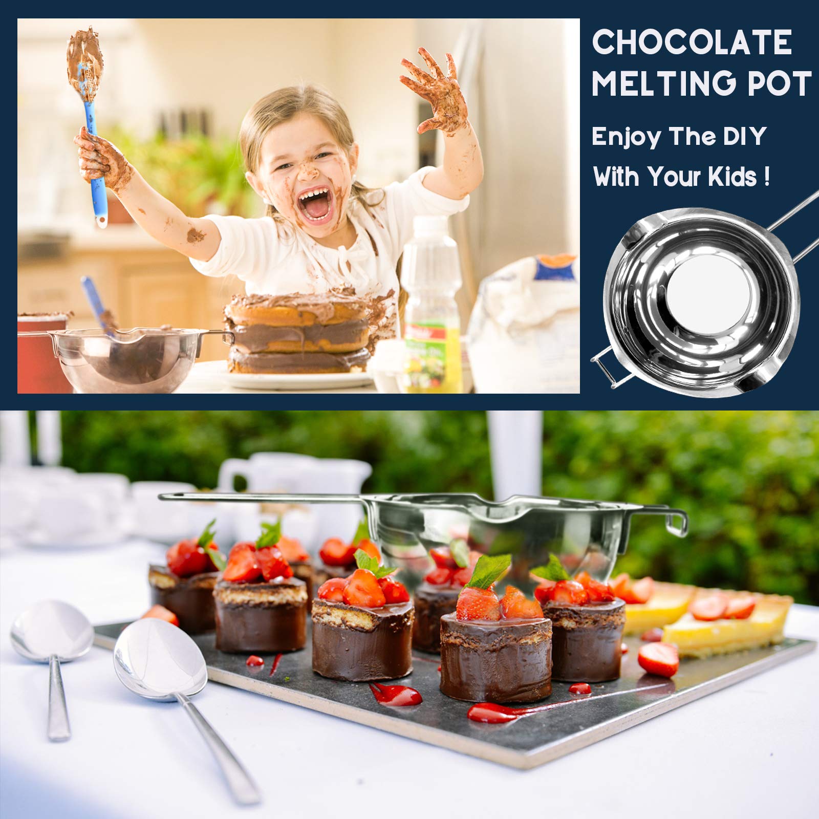 1QT Stainless Steel Double Boiler Chocolate Melting Pot - 304 Food-Grade for Candy, Candle & Soap Making Kit with Silicone Spatula - Perfect for DIY Desserts, Bath Bombs & Home Crafting