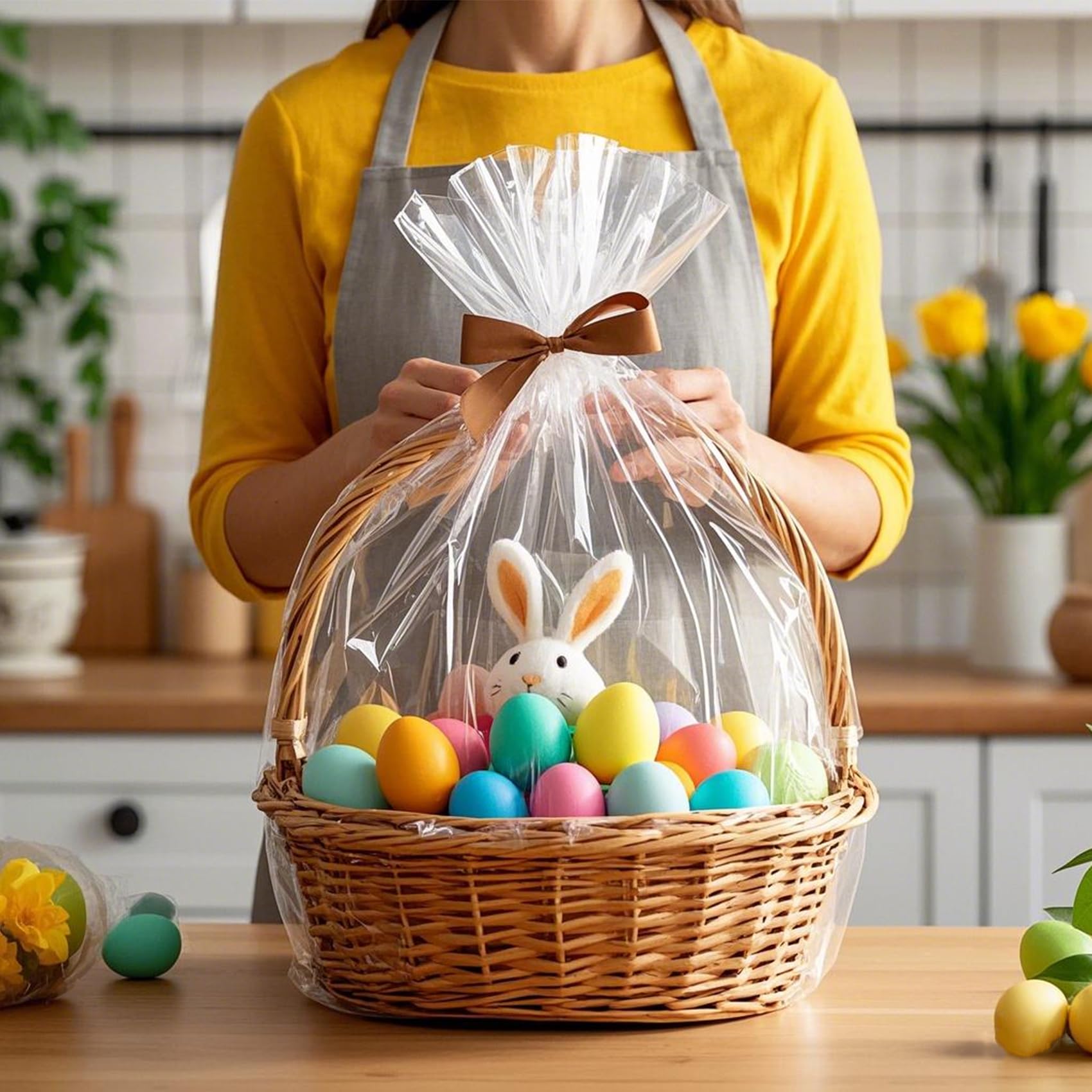 Morepack Easter Large Cellophane Bags - 26x32 Inch Clear Gift Basket Bags (10 Pack) | Premium Cellophane Wrap for Easter Baskets, Party Favors & Holiday Gift Wrapping