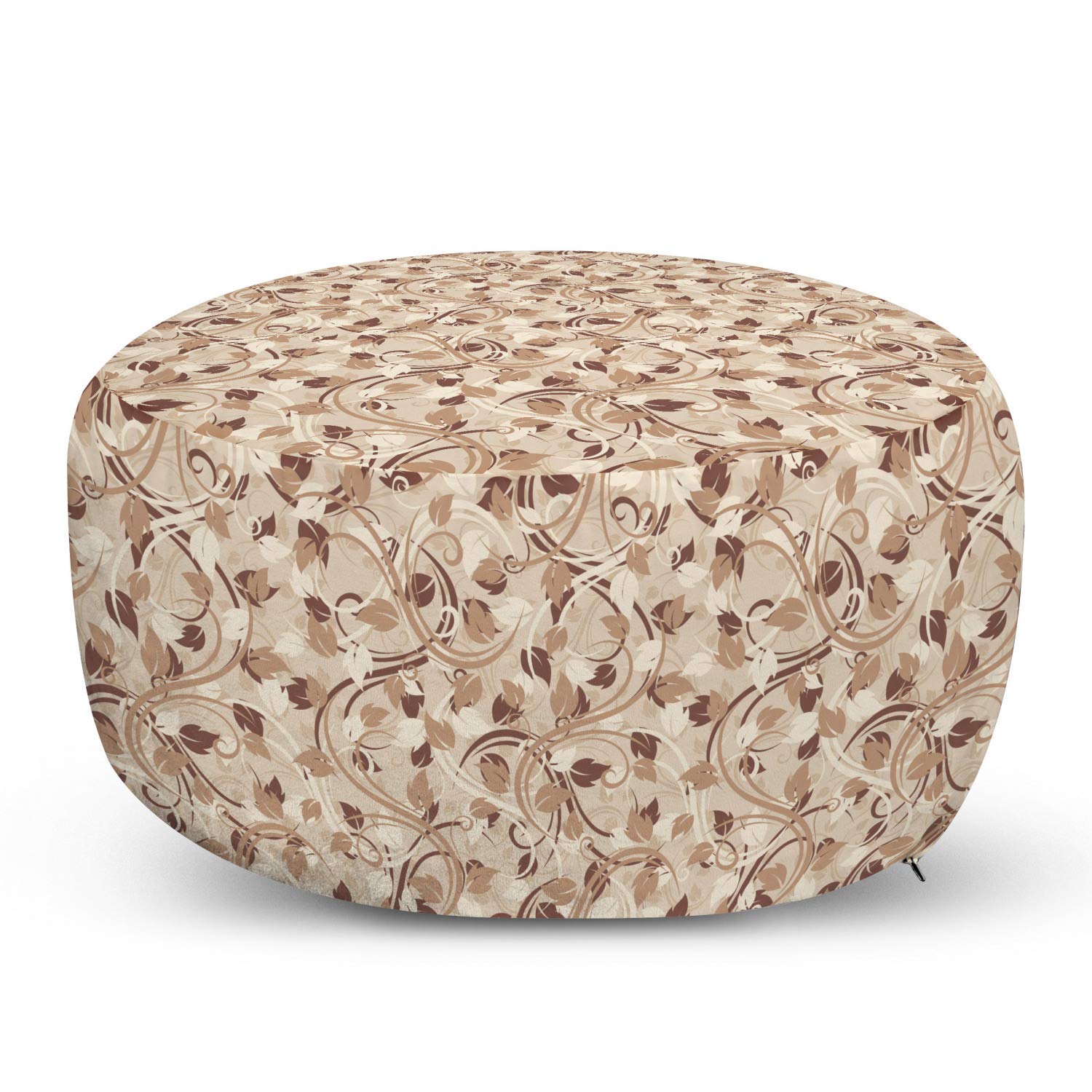 Ambesonne Ivory Ottoman Pouf with Autumn Leaves Design - Faded Earthen Tones Fall Decor, Soft Foot Rest with Removable Cover for Living Room & Bedroom - Cream Umber Cocoa Color | Perfect for Cozy Home Decor, Reading Nook Accent, and Extra Seating
