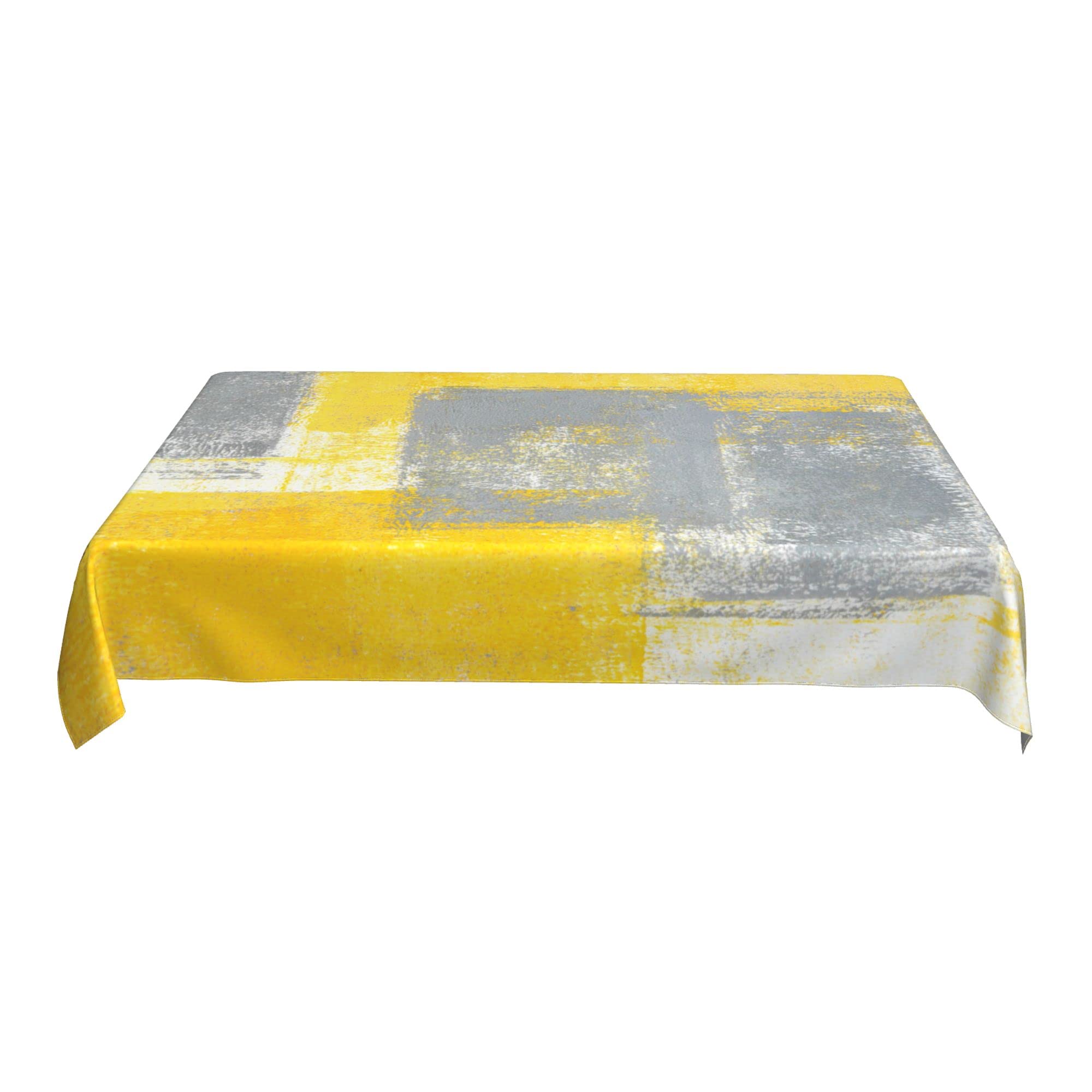 Yellow and Gray Abstract Washable Tablecloth 60x90 Inch - Durable Kitchen Dining Room Table Cover for Home Decor, Parties, and Outdoor Events