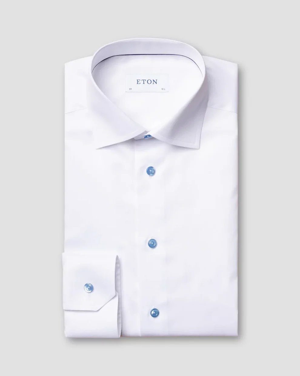 ETON Men's Plain White Dress Shirt with Contrast Buttons - Slim Fit Single Cuff Formal Shirt for Business, Office & Wedding Occasions