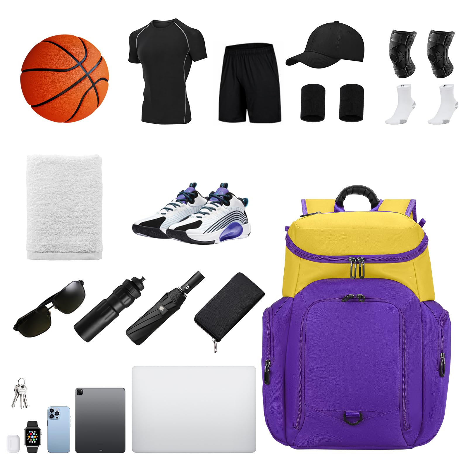 BROTOU Basketball Backpack with Ball Compartment - Large Capacity Sports Bag for Football, Soccer, Rugby, Volleyball & Baseball - Durable Gym Backpack for Men & Women - Perfect for Training, Games & Travel