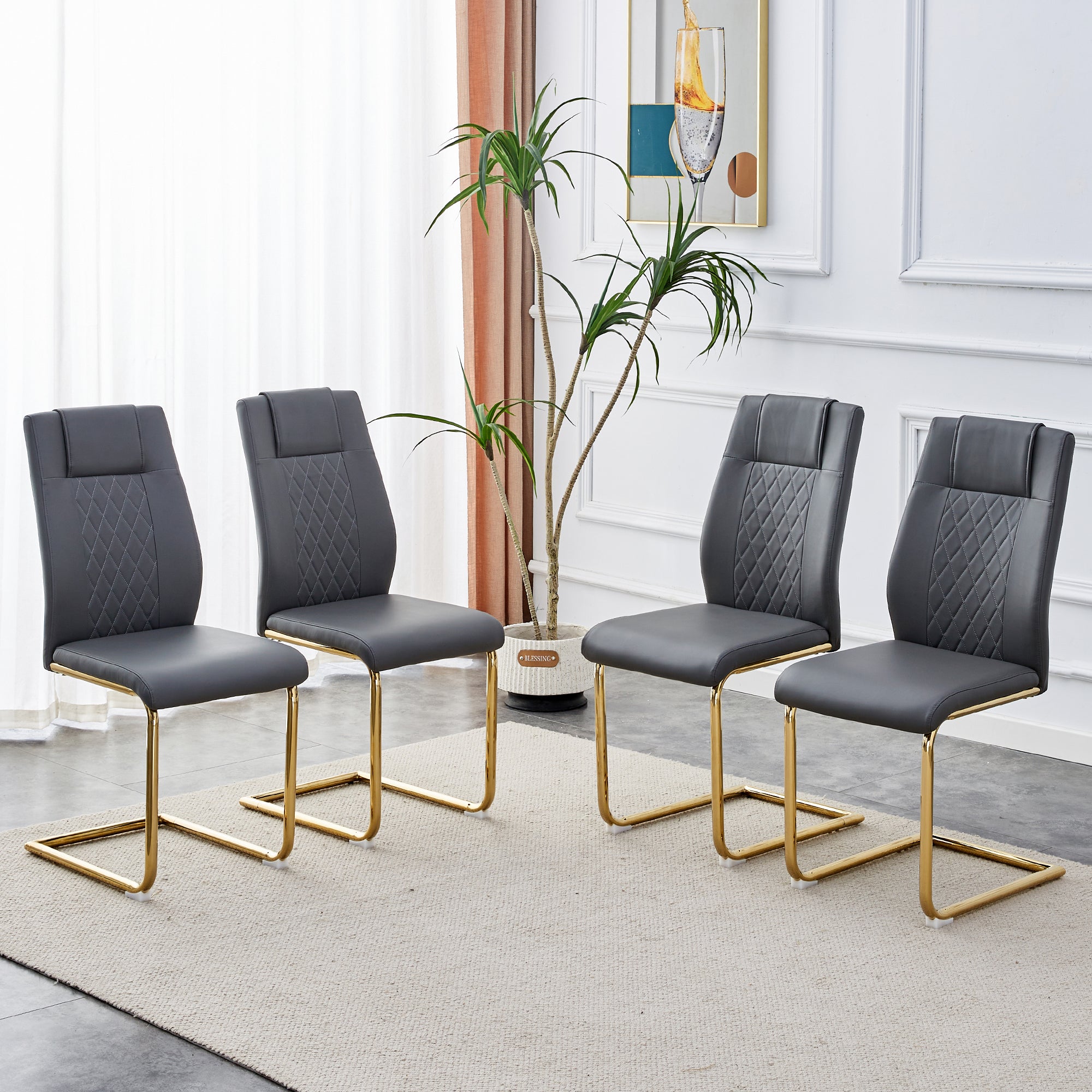 Stylish Faux Leather Cushioned Chairs with Metal Legs - Set of 6 (Gray PU Leather) for Living Room, Kitchen, Bedroom & Dining Room - Perfect for Home Decor & Guest Seating