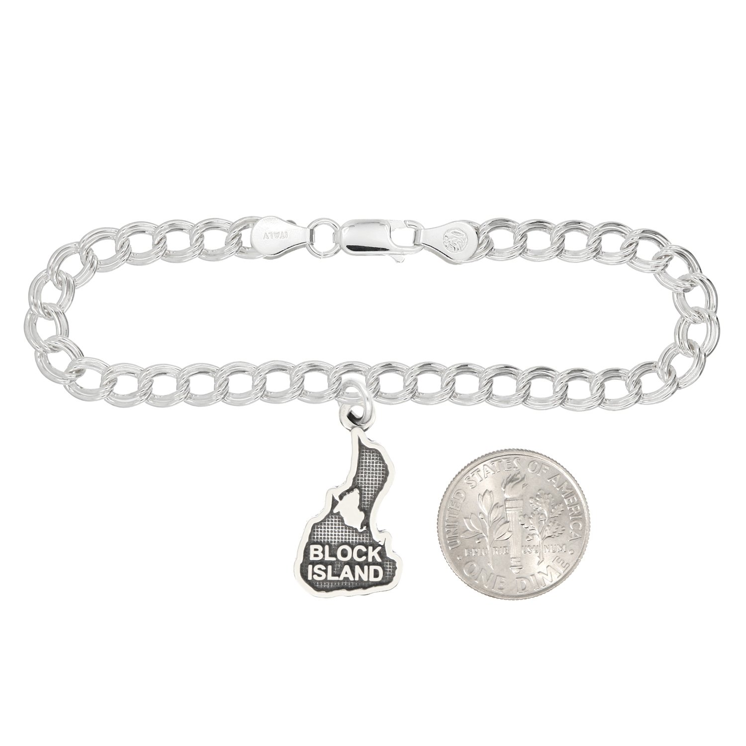 Sterling Silver Oxidized Block Island Charm Bracelet 7
