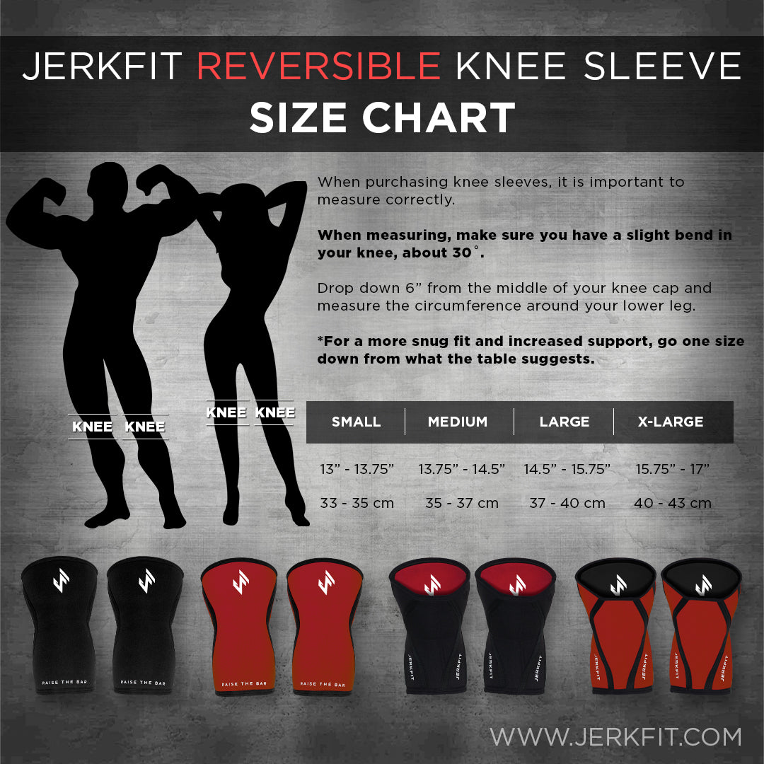 JerkFit Reversible Knee Sleeves for Men & Women - Pair of Compression Support Sleeves for Weightlifting, CrossFit, Running & Workout Recovery