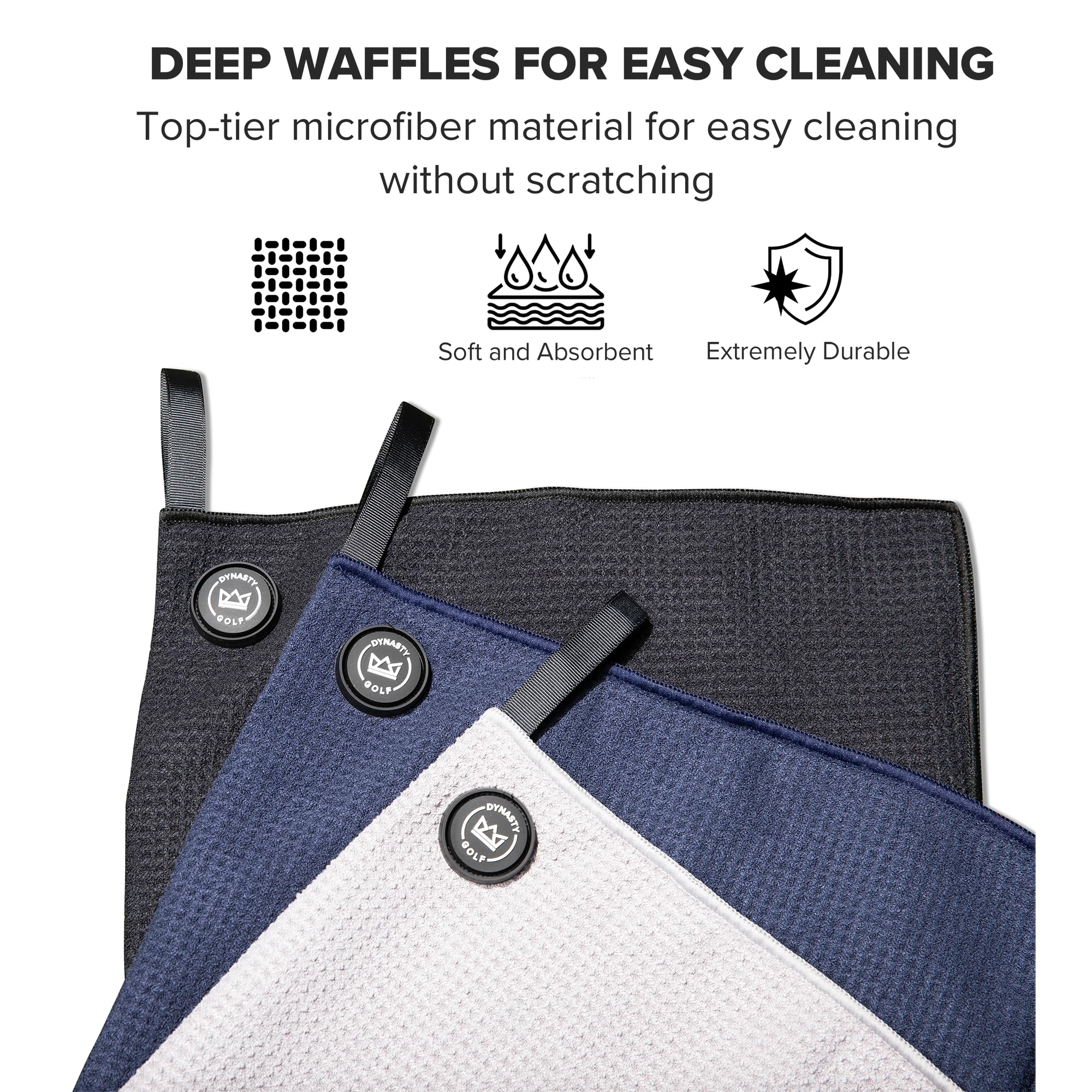 Premium Magnetic Golf Towel for Golf Bags - Microfiber Waffle Pattern Golf Towel with Strong Magnet for Men & Women (Black) - Perfect for Golf Course, Driving Range & Club Cleaning