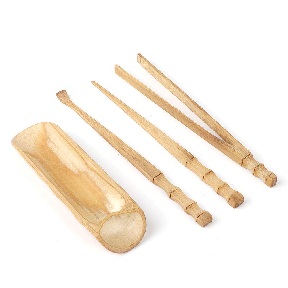 4Pcs Natural Bamboo Tea Set - Chinese Classic Tea Ceremony Accessories with Strainer & Tray - Traditional Home Kitchen Serveware for Relaxation & Gift Giving