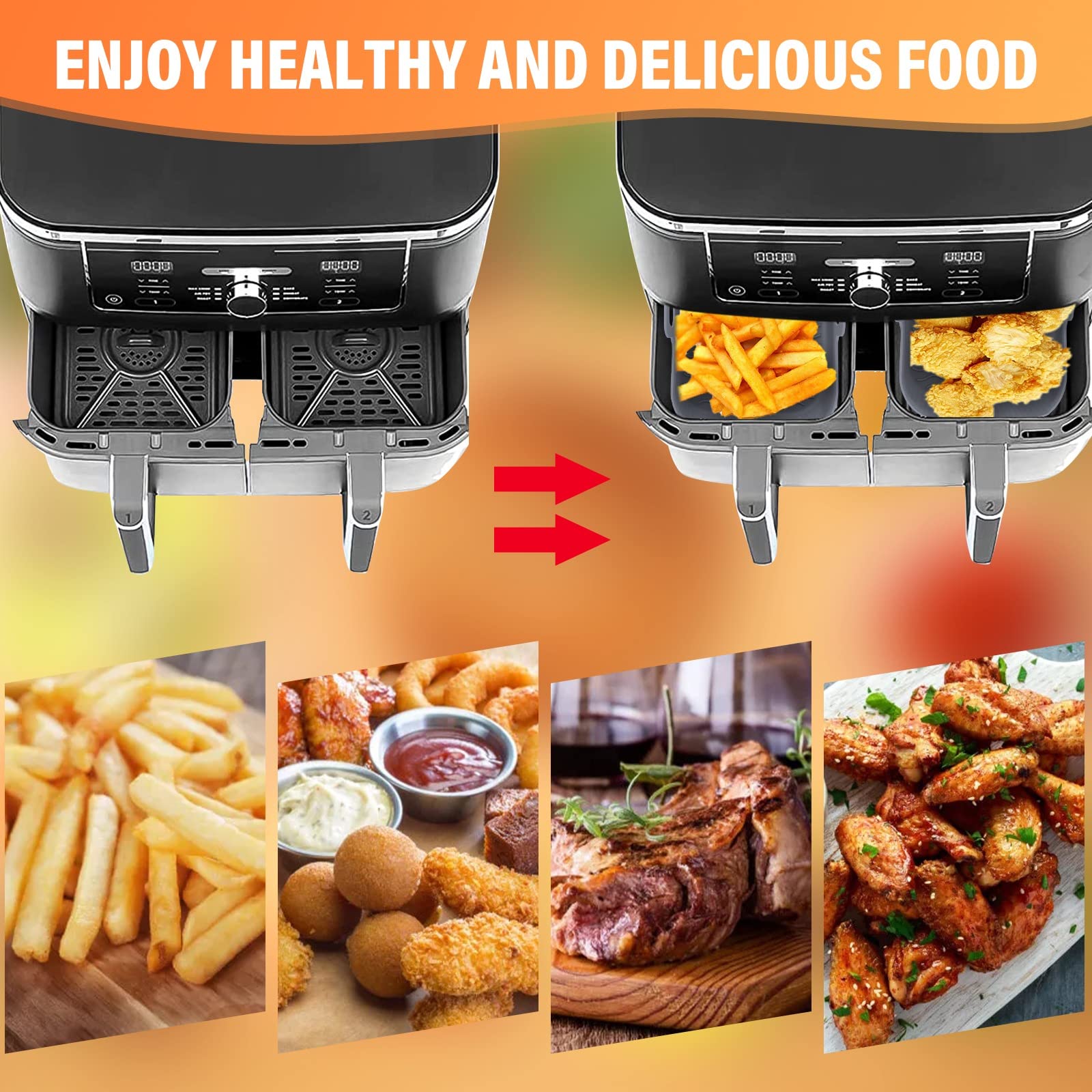 2-Pack Silicone Air Fryer Basket Liners for Ninja Dual Air Fryer - Non-Stick, Reusable Oven & Microwave Safe Accessories - Perfect for Roasting, Baking & Reheating Food