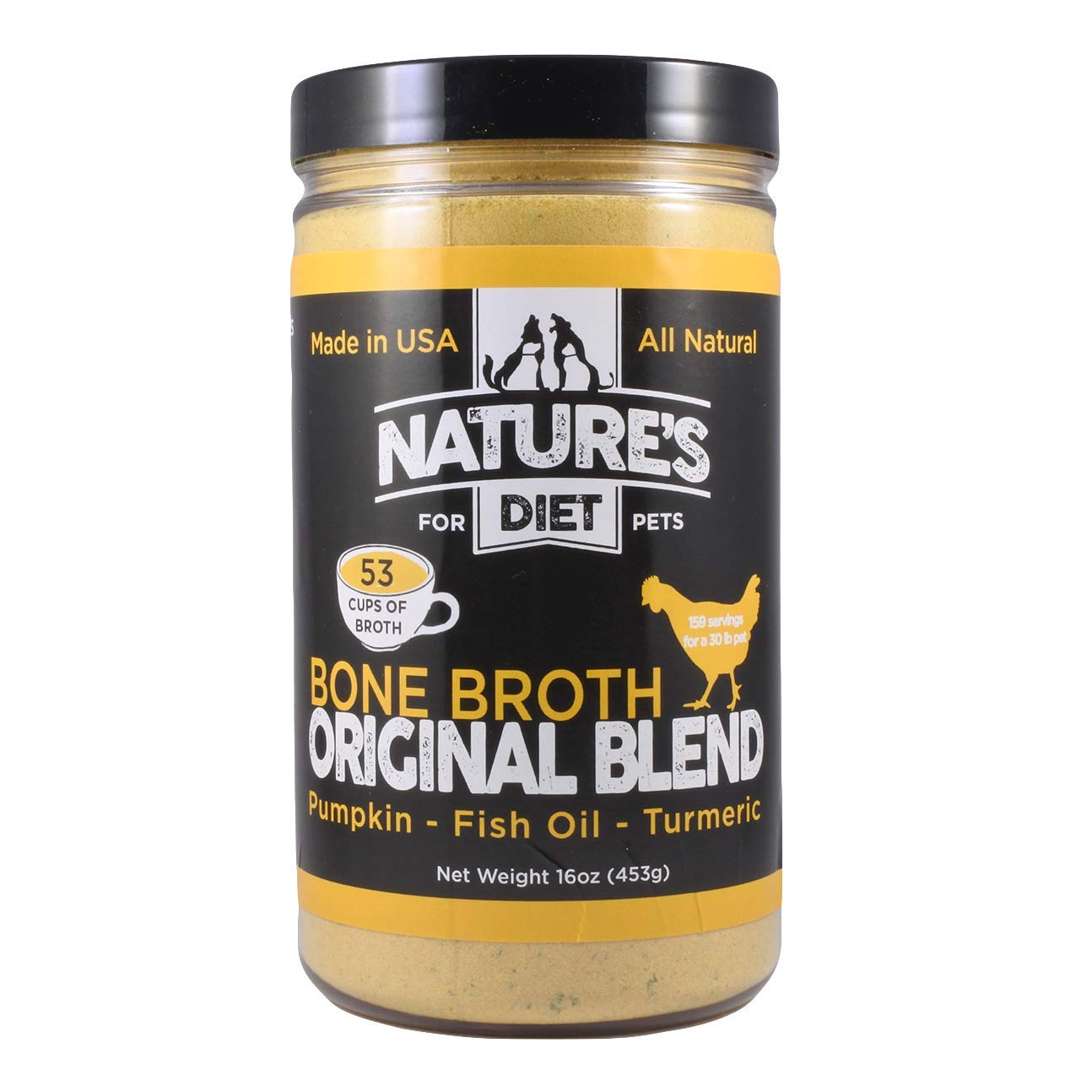 Nature's Diet Chicken Bone Broth Protein Powder for Dogs - 16oz with Pumpkin, Fish Oil & Turmeric (159 Servings) | Supports Joint Health & Digestion - Perfect for Senior Dogs & Post-Surgery Recovery