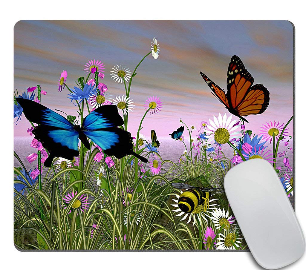 Custom Rectangle Mouse Pad with Butterflies in Daisy Fields - Non-Slip Rubber Gaming Mouse Pad for Computer & Laptop - Perfect for Office, Gaming, and Home Workspace
