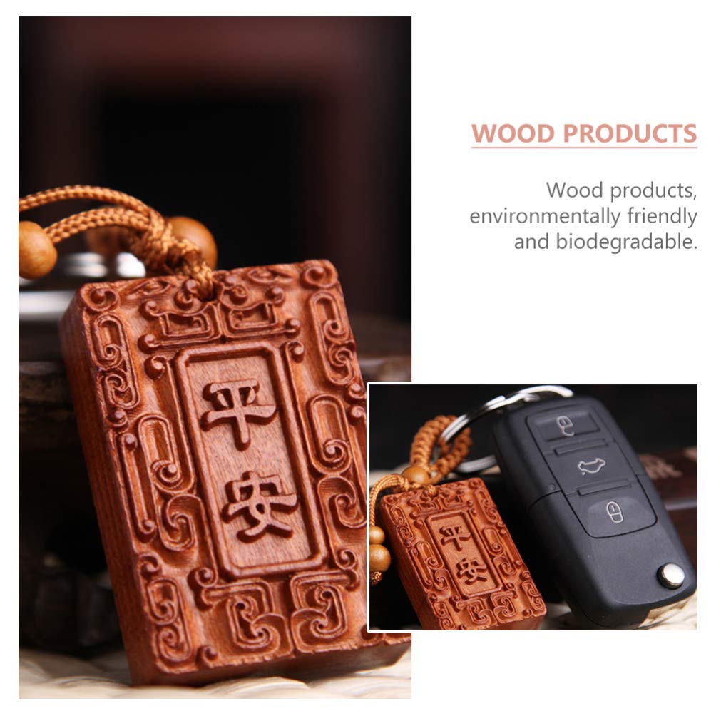 Lucky Wood Keychain - 4pcs Chinese Carving Key Holder for Car & Purse