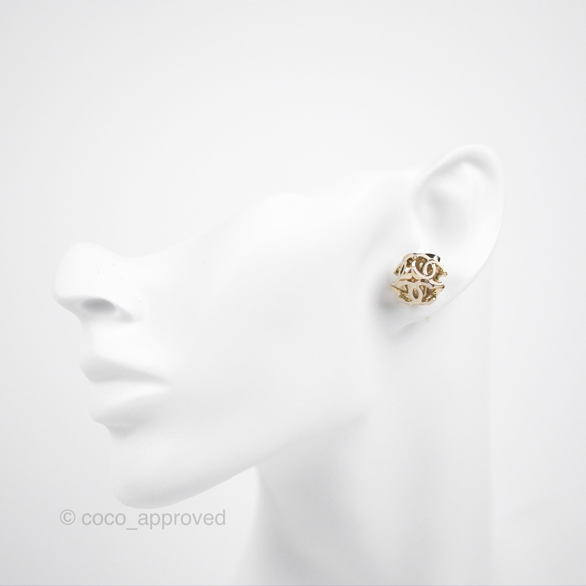 Chanel CC Gold & White Cube Earrings - 22K Gold Tone Luxury Fashion Jewelry for Women | Perfect for Parties, Weddings & Special Occasions