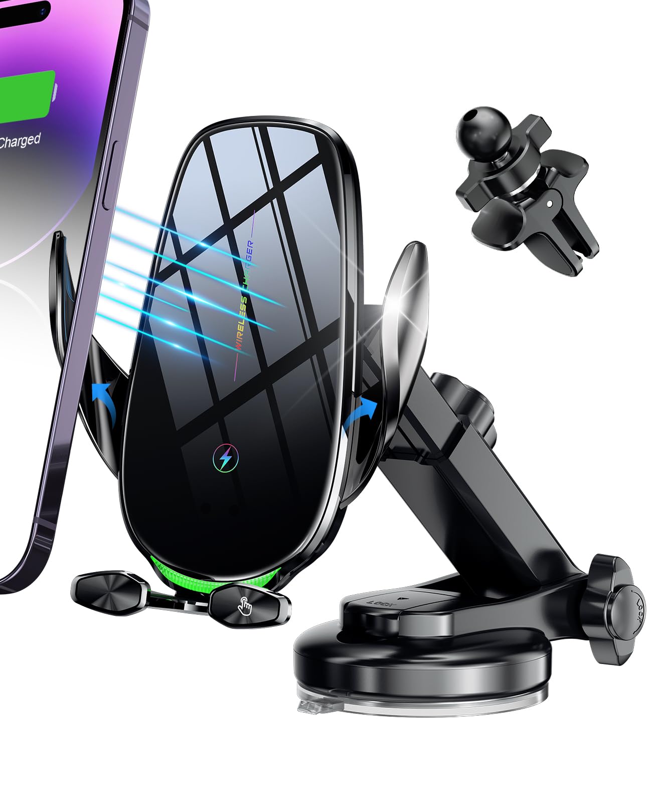 15W Fast Wireless Car Charger with Auto-Clamping - Compatible with iPhone 15/14/13/12/11 Pro Max/XS, Samsung Galaxy S23 Ultra/S22/S21/S20/S10+/S9+/Note 9 - Perfect for Road Trips & Commuting