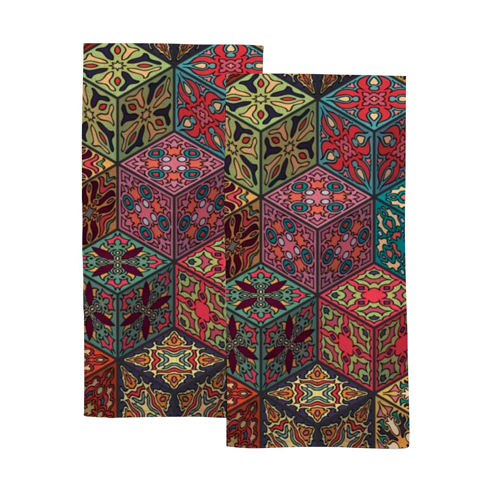 Colorful Mandala Floral Hand Towels Set of 2 - Absorbent Microfiber Bath & Kitchen Towels 30x15 Inch for Bathroom, Guest, Gym, Spa, Bar - Soft & Quick-Drying for Everyday Use & Decorative Home Accents