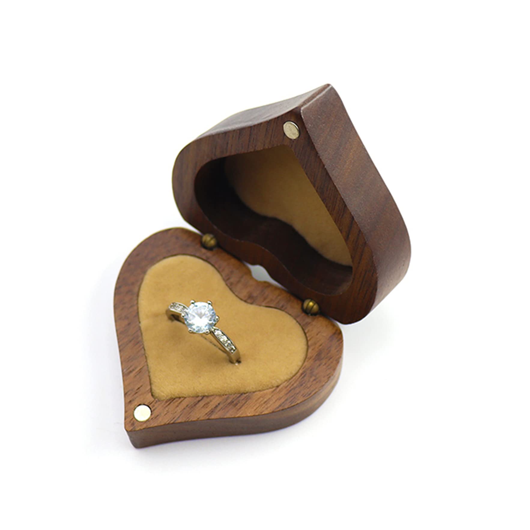 Heart-Shaped Wooden Ring Box with Velvet Lining - Handmade Jewelry Presentation Box for Engagement, Wedding, Proposal - Perfect Jewelry Organizer for Rings, Earrings & Coins - Ideal Gift for Birthday, Anniversary & Special Occasions