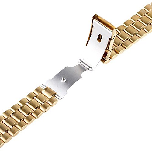 Stainless Steel Watch Band - Curved End Solid Links for Men & Women | 4 Colors