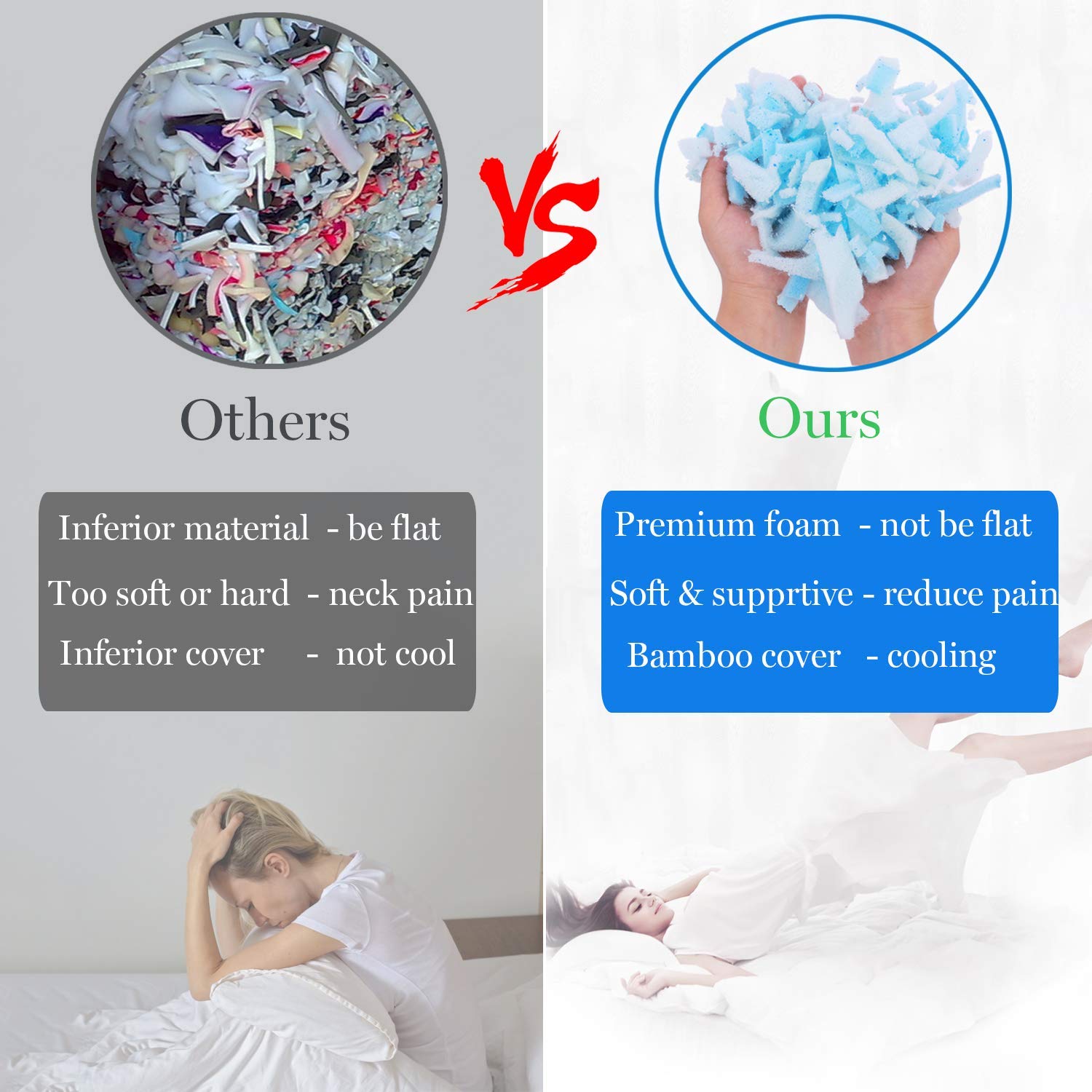2 Pack Cooling Memory Foam Pillows - Adjustable Shredded Gel Pillow for Side, Back & Stomach Sleepers - Breathable Luxury Pillow Set with Washable Cover - Perfect for Hot Sleepers & Night Sweat Relief - Standard Size Bed Pillows for Ultimate Comfort