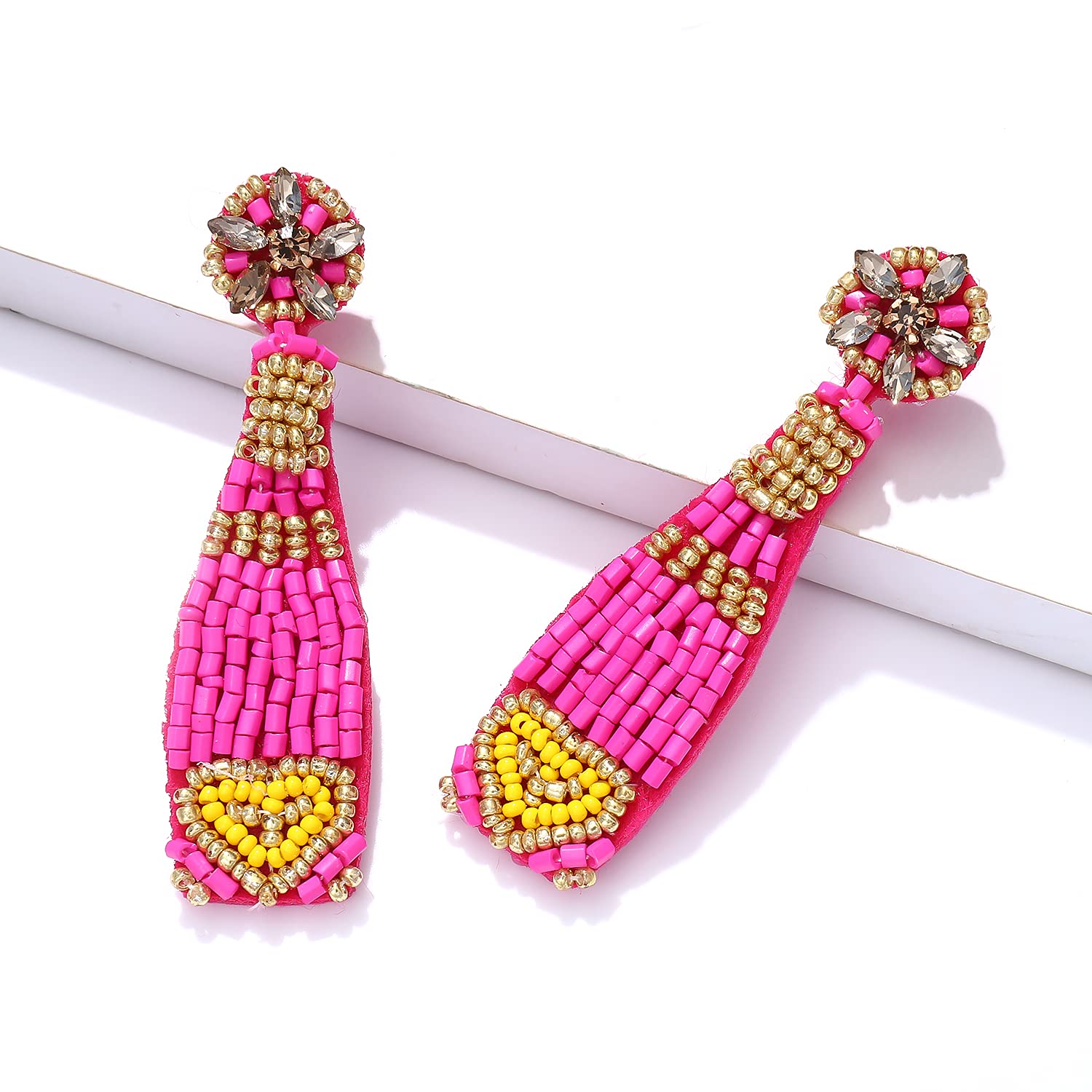 Handmade Beaded Champagne Bottle Drop Dangle Earrings for Women & Girls | Statement Jewelry for Holiday, Birthday Party & Special Occasions | Perfect Gift for Champagne Lovers & Party Goers