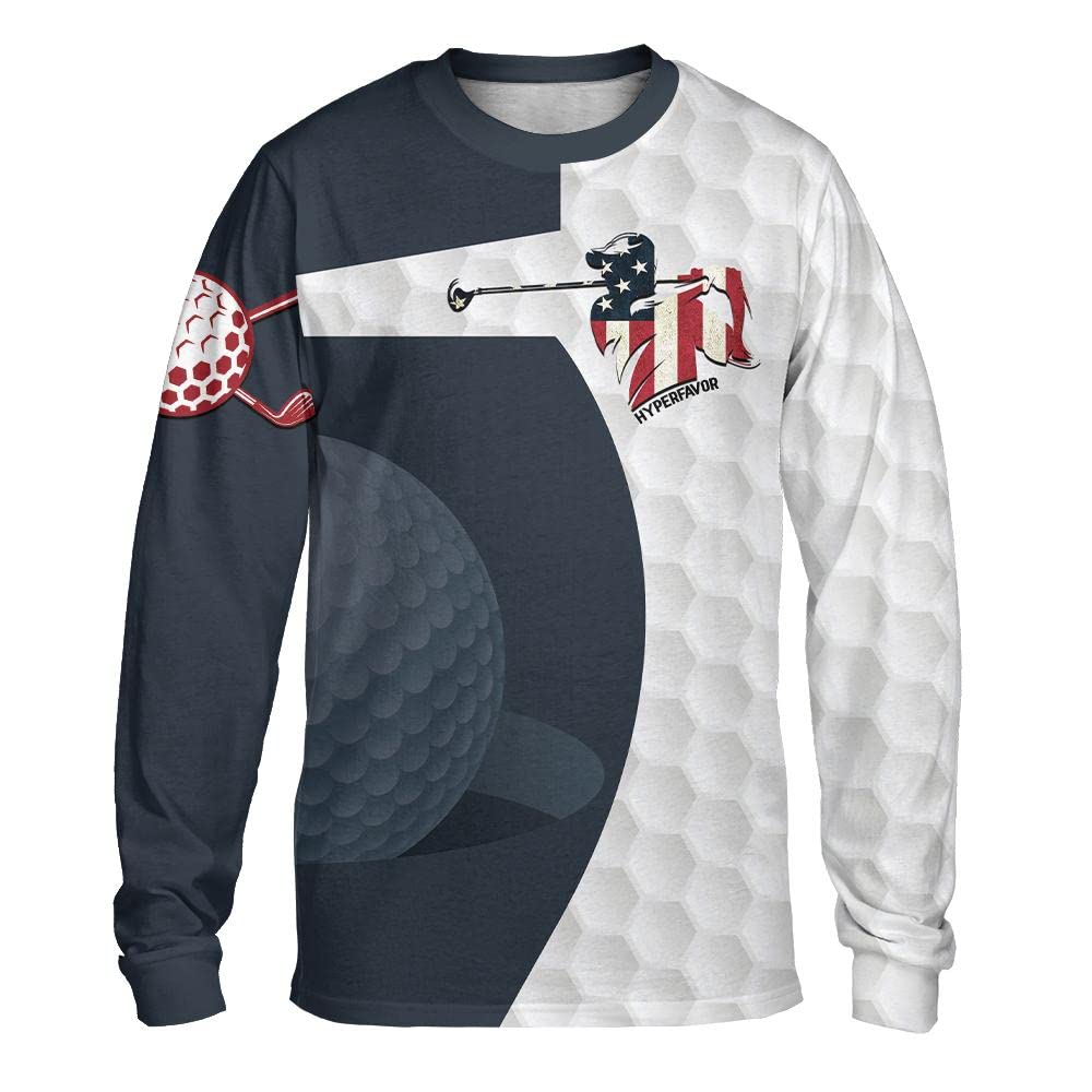 HYPERFAVOR American Flag Golf Shirts for Men & Women - Long Sleeve Performance Polo Shirts - Perfect Golf Gifts for Him & Her - Ideal for Golf Tournaments, Patriotic Events & Casual Wear