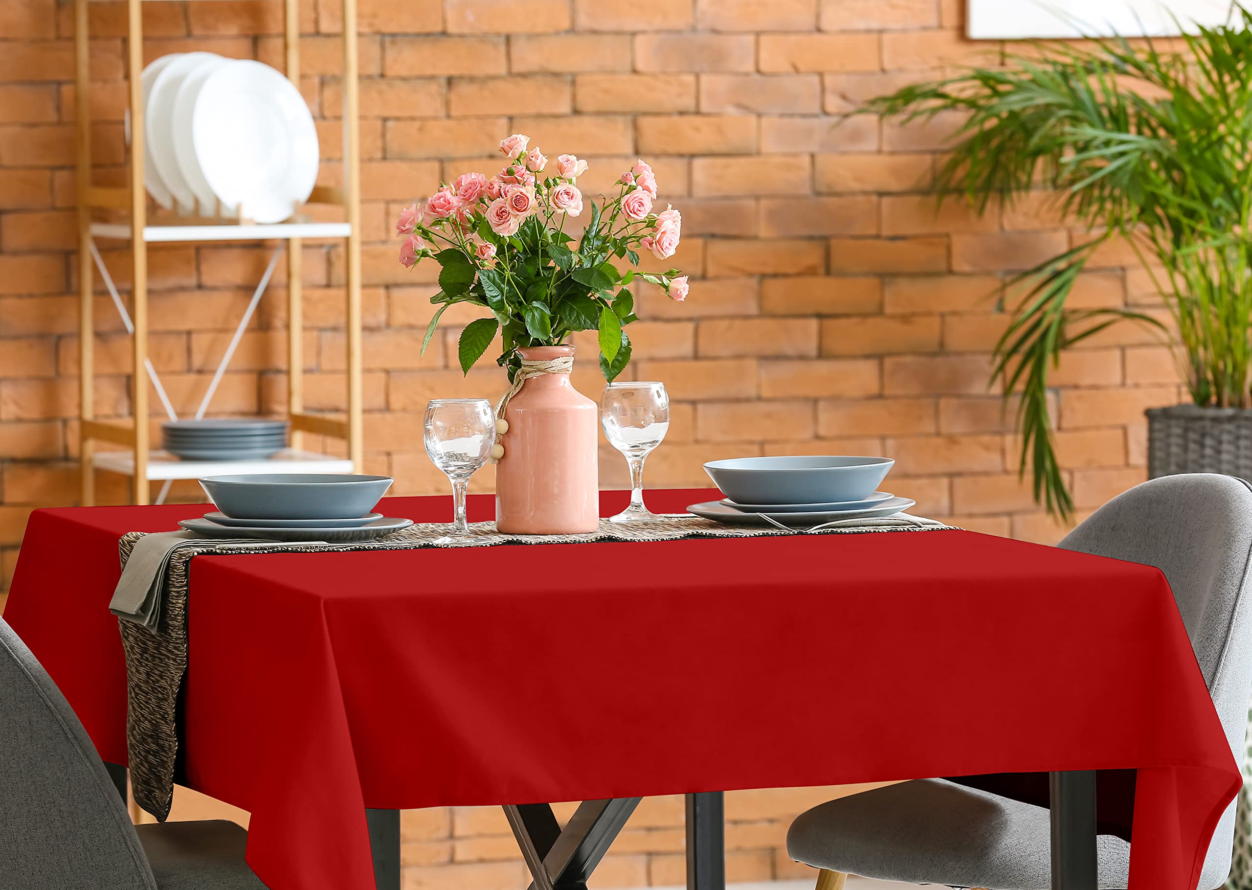 Utopia Kitchen 2 Pack 54x54 Inch Red Square Tablecloth - Stain & Wrinkle Resistant Washable Polyester Table Cover for Dining, Buffet, Picnic, Wedding & Outdoor Party Decor