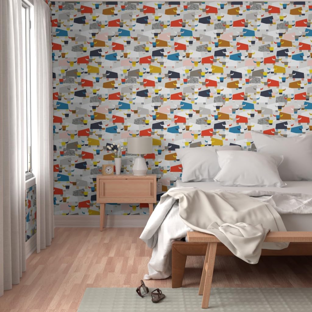12ft x 2ft Removable Nature Animal Western Wallpaper - Gender Neutral Horns Chinese Zodiac Custom Pre-Pasted Peel & Stick Wallpaper by Spoonflower | Perfect for Nursery, Bedroom, Dorm, and Home Decor