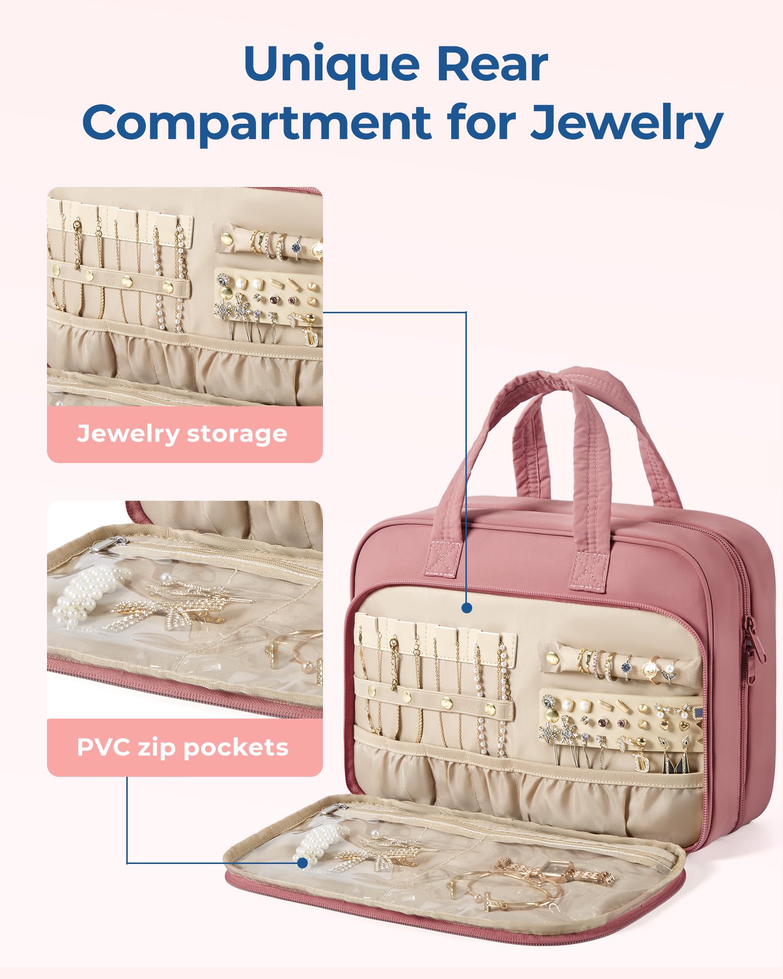 BAGSMART Large Hanging Toiletry Bag for Women - Waterproof Travel Cosmetic Organizer with Jewelry Compartment | Makeup Bag for Toiletries, Accessories & Travel Essentials | Perfect for Vacation, Business Trips & Gym Use
