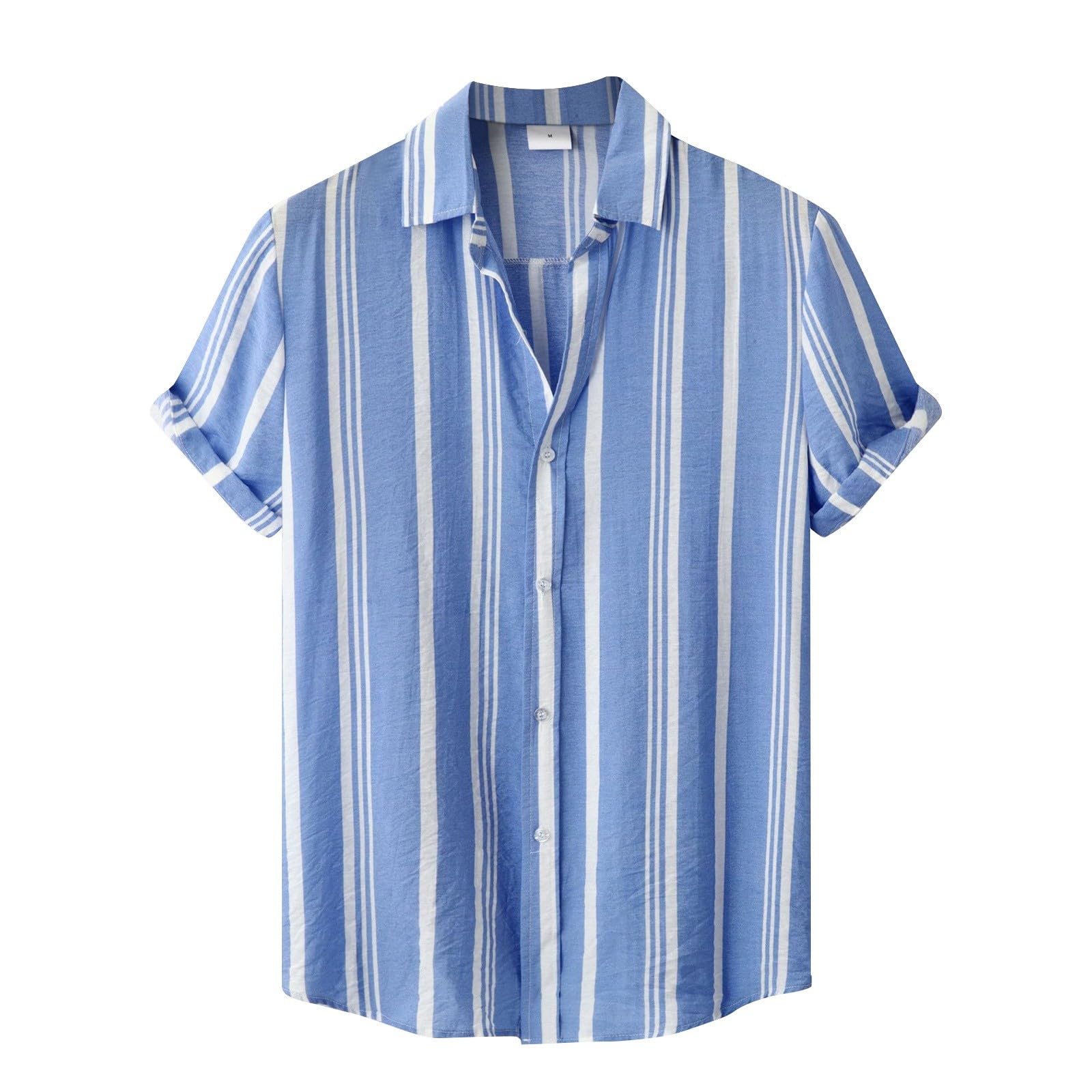 Stylish Men's Striped Short Sleeve Button-Up Shirts - Big & Tall Sizes (M to 3XL) - Casual Summer T-Shirts for Outdoor Activities & Office Wear