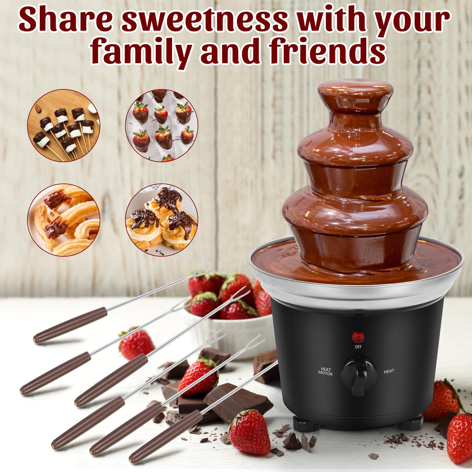 3-Tier Electric Chocolate Fondue Fountain with 6 Dipping Forks - Black Melting Machine for Chocolate, Cheese & Desserts | Perfect for Housewarming, Christmas Parties, Weddings & Family Gatherings