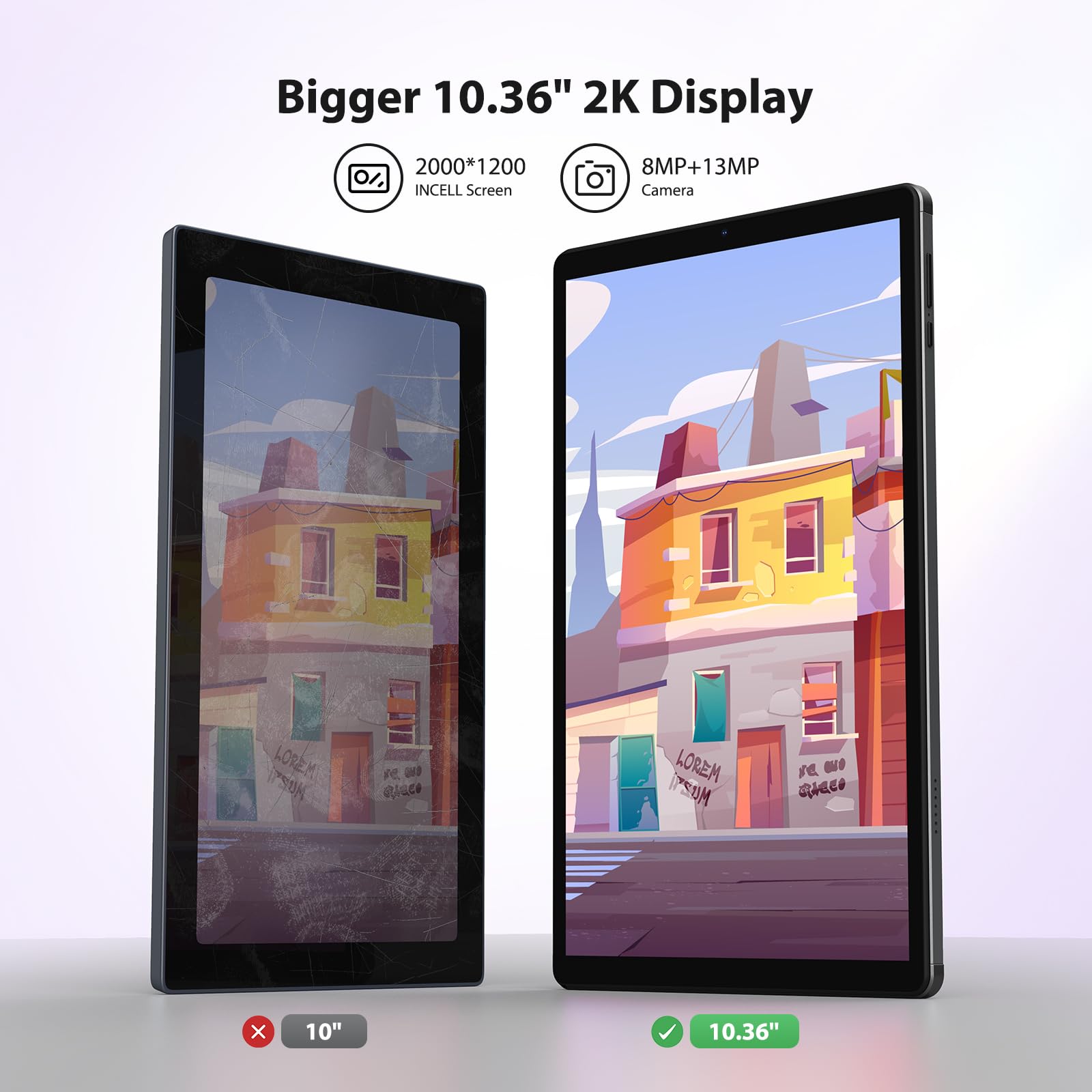PIXPEAK 10.36 Inch 2K Android Tablet - 4G LTE & 5G WiFi, 36GB RAM 256GB ROM (Expandable to 2TB), Octa-Core 2.0GHz, 8000mAh Battery, 13MP+8MP Camera - Perfect for Work, Study & Entertainment (Grey)