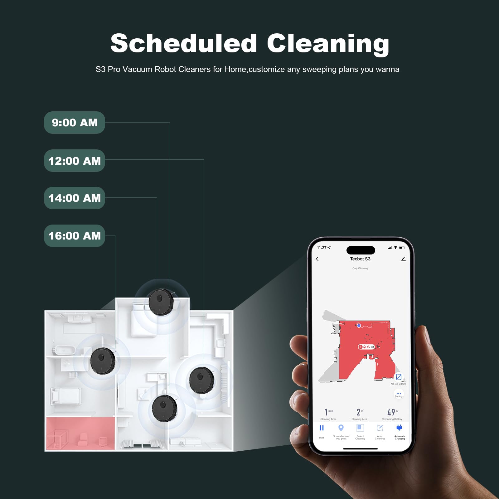 TECBOT S3 PRO Robot Vacuum and Mop Combo with LiDAR Navigation - 4000Pa Strong Suction, 150min Runtime, Auto Recharge - WiFi/App/Alexa Control - Perfect for Hard Floors & Pet Hair (Black) - Ideal for Home Cleaning & Pet Owners