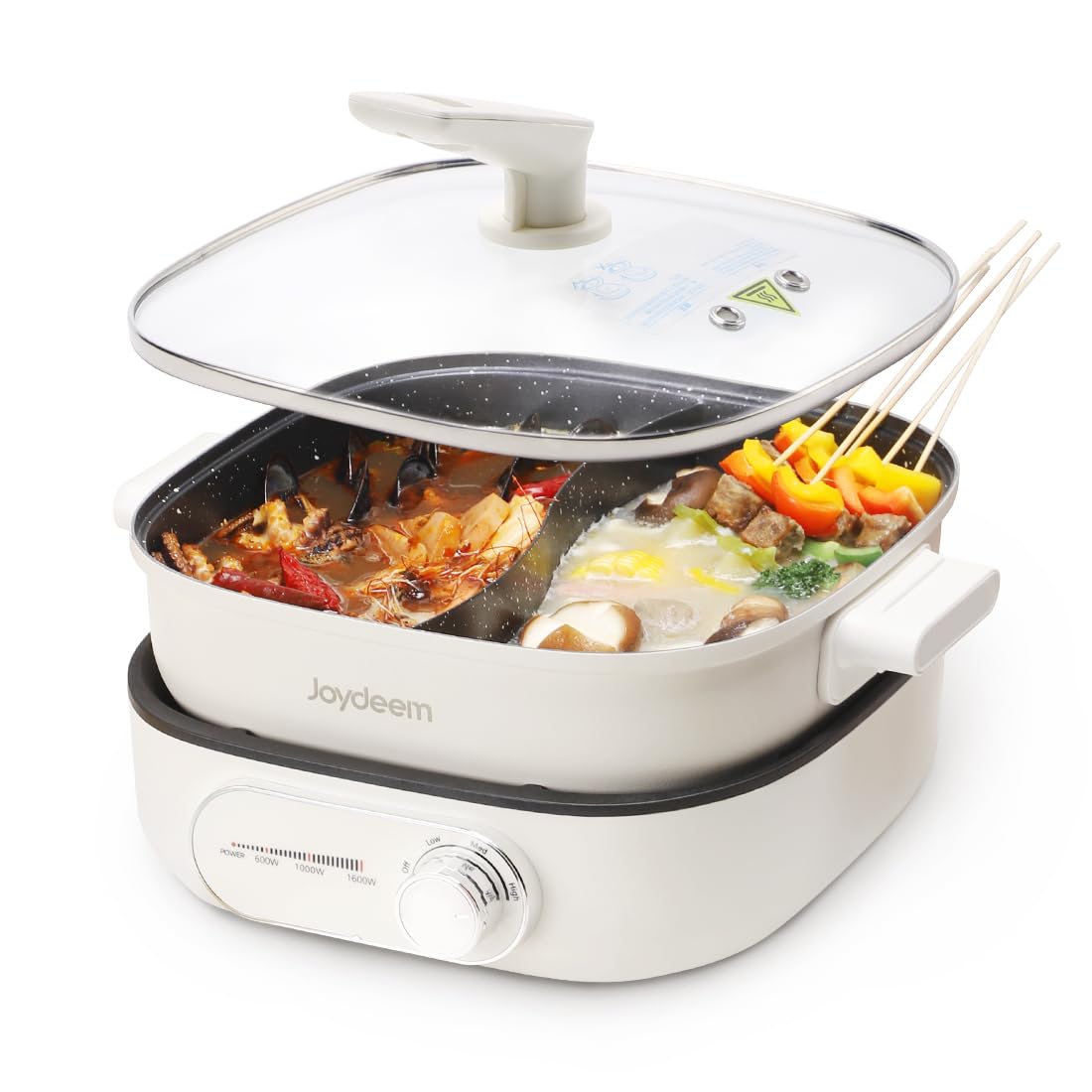 Joydeem 6L Electric Hot Pot with Divider - Dual Flavor Shabu Shabu Pot, UL Listed & Boil-Dry Protection, for 2-6 People (DHG-B600) - Perfect for Family Dinners, Parties & Asian Hot Pot Nights at Home