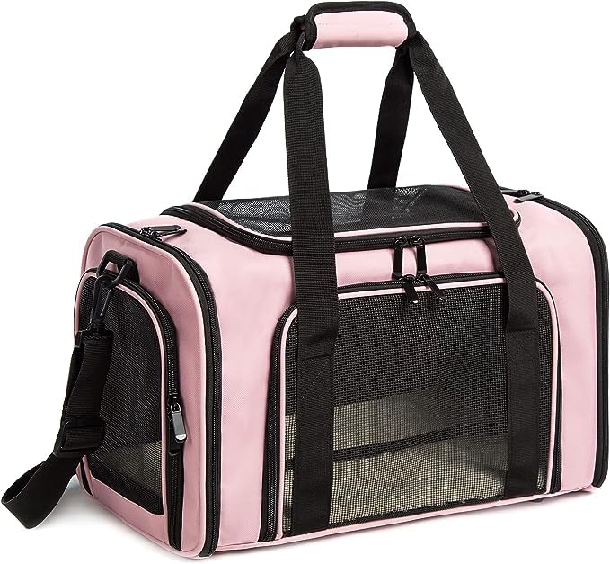 Airline Approved Soft-Sided Collapsible Pet Carrier for Small & Medium Cats & Dogs up to 15 lbs - Pink Travel Cat Bag & Dog Carrier for Airplane, Car, Vet Visits & Outdoor Adventures (Medium Size)