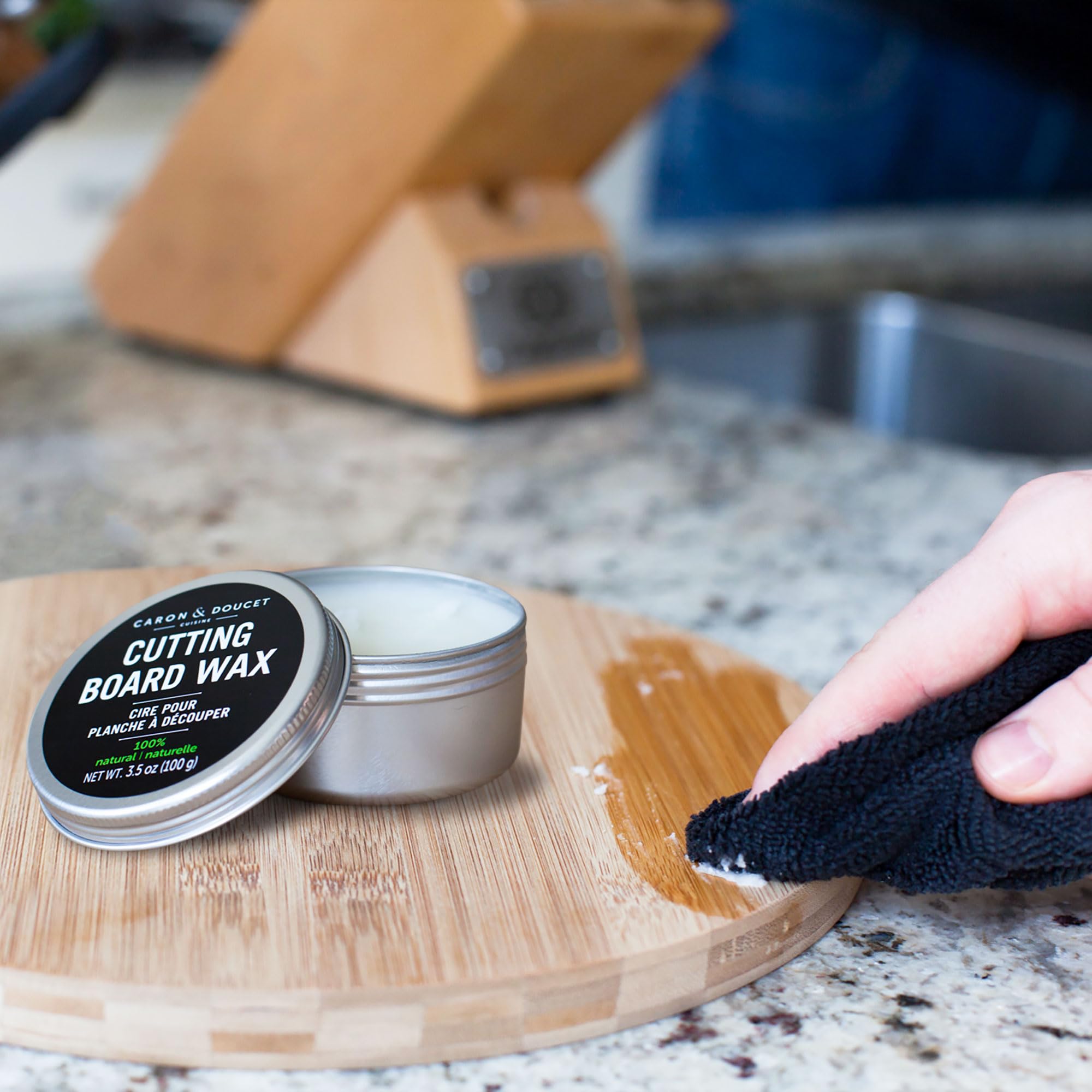 Caron & Doucet Wood & Bamboo Cutting Board Wax - 100% Plant-Based Vegan Butcher Block Conditioner & Sealer | No Mineral Oil | Perfect for Kitchen Countertops, Wooden Utensils & Bamboo Cutting Board Maintenance