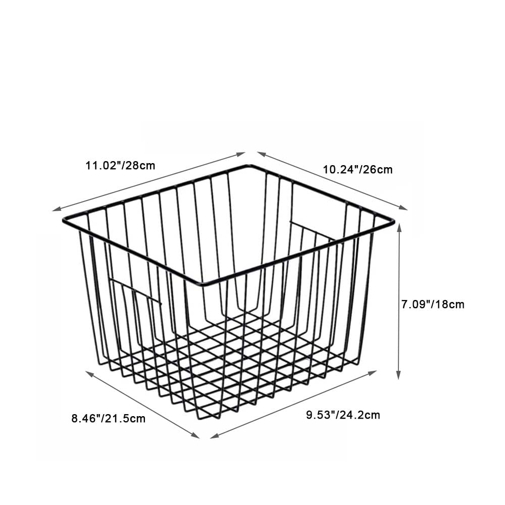 SANNO Freezer Storage Baskets - Set of 4 Black Wire Organizer Bins with Built-in Handles (11