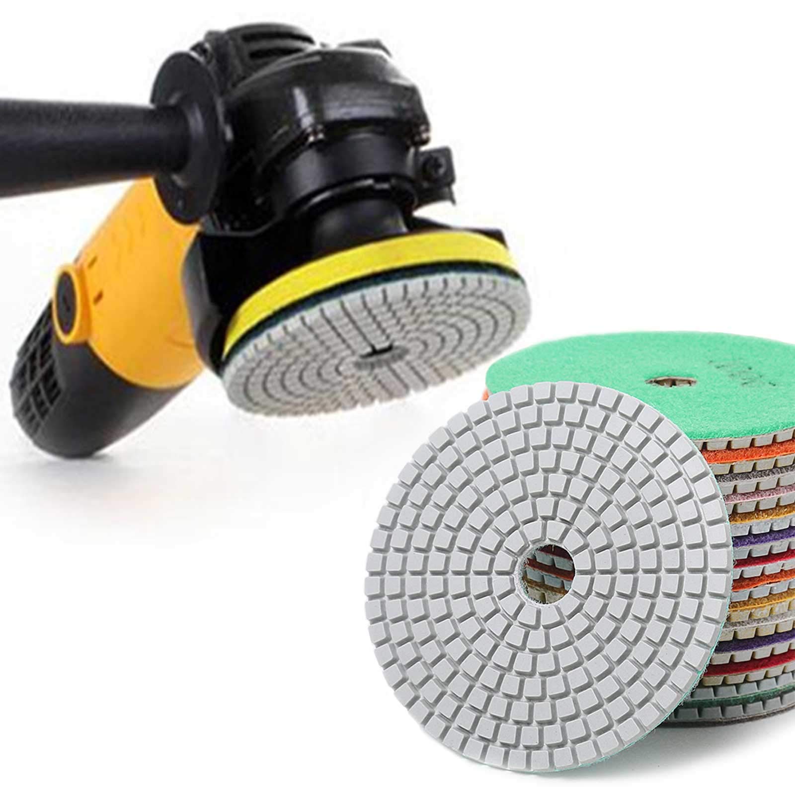 10Pcs 4 Inch Diamond Polishing Pads with Aluminum Backing Pad Set - Wet/Dry Grinding Discs for Angle Grinder - Perfect for Polishing Granite, Marble, Concrete, Tile & Stone (Ideal for Countertops, Floors & DIY Projects)