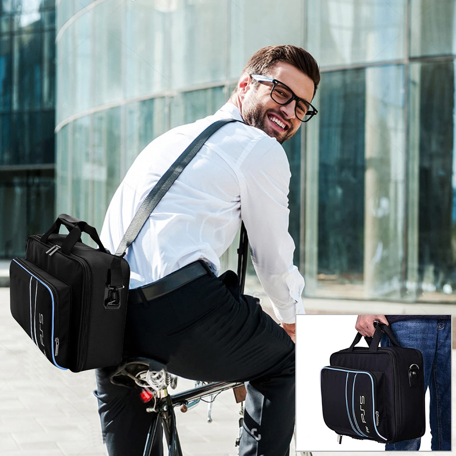 PS5 Carrying Case for Console & Controller - Protective Travel Bag with Storage Pockets for Disc/Digital Edition PS5, Game Cards & HDMI Cables - Perfect for Gaming On-The-Go & Travel Accessories