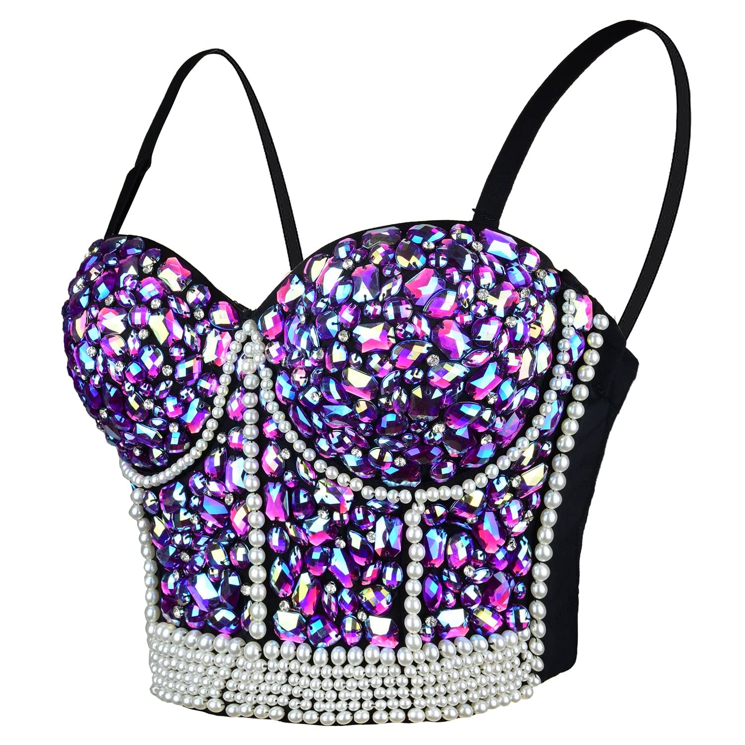 ELLACCI Women's Rhinestone Bustier Crop Top - Sexy Glitter Corset Bra for Club, Party & Night Out (Purple) | Perfect for Bachelorette, Date Night & Special Occasions