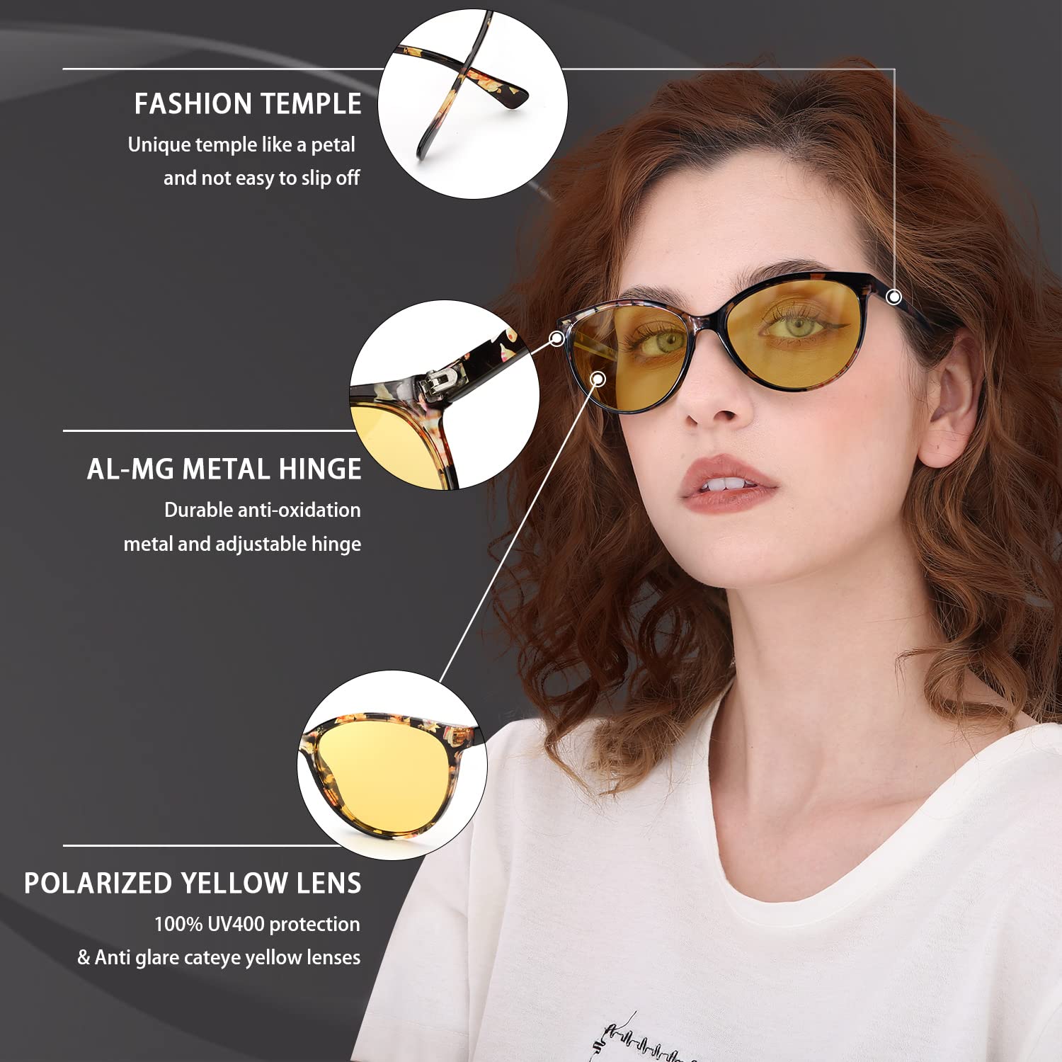 TJUTR Polarized Night Vision Glasses for Women - Anti-Glare Night Driving Glasses with UV Protection - Perfect for Night Driving, Evening Commutes & Low Light Conditions