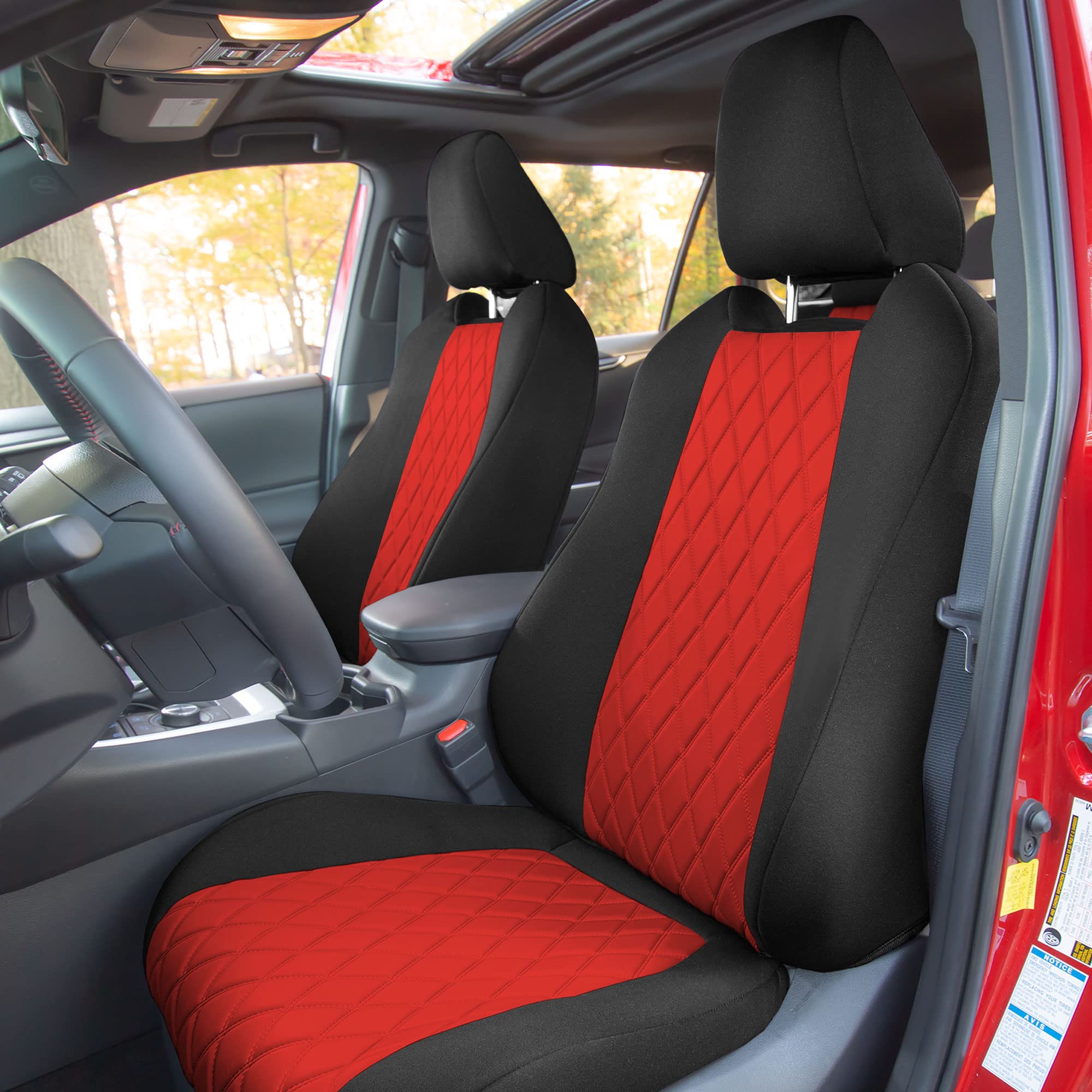 Premium Custom Fit Seat Covers for 2021-2022 Toyota RAV4 Hybrid/Prime - Waterproof Neosupreme Neoprene Full Set (Red) | Durable Protection & Stylish Upgrade for Car Interior | Perfect for Road Trips, Daily Commute & Pet Owners
