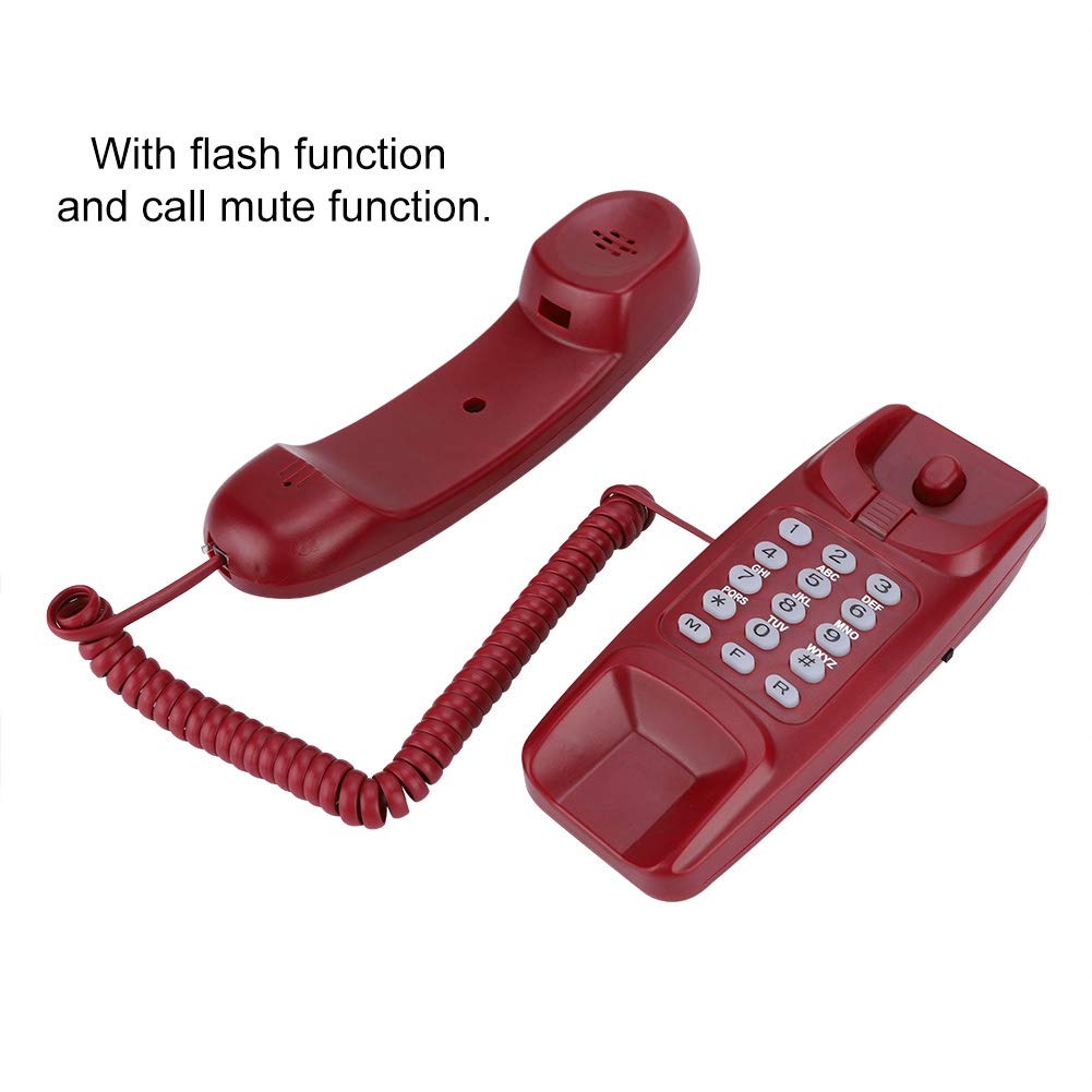 Bewinner Corded Landline Phone - No Caller ID Display, Desktop Wall Phone for Home with Flash/Mute/Redial (Red) - Perfect for Home Office, Kitchen, and Bedroom Use